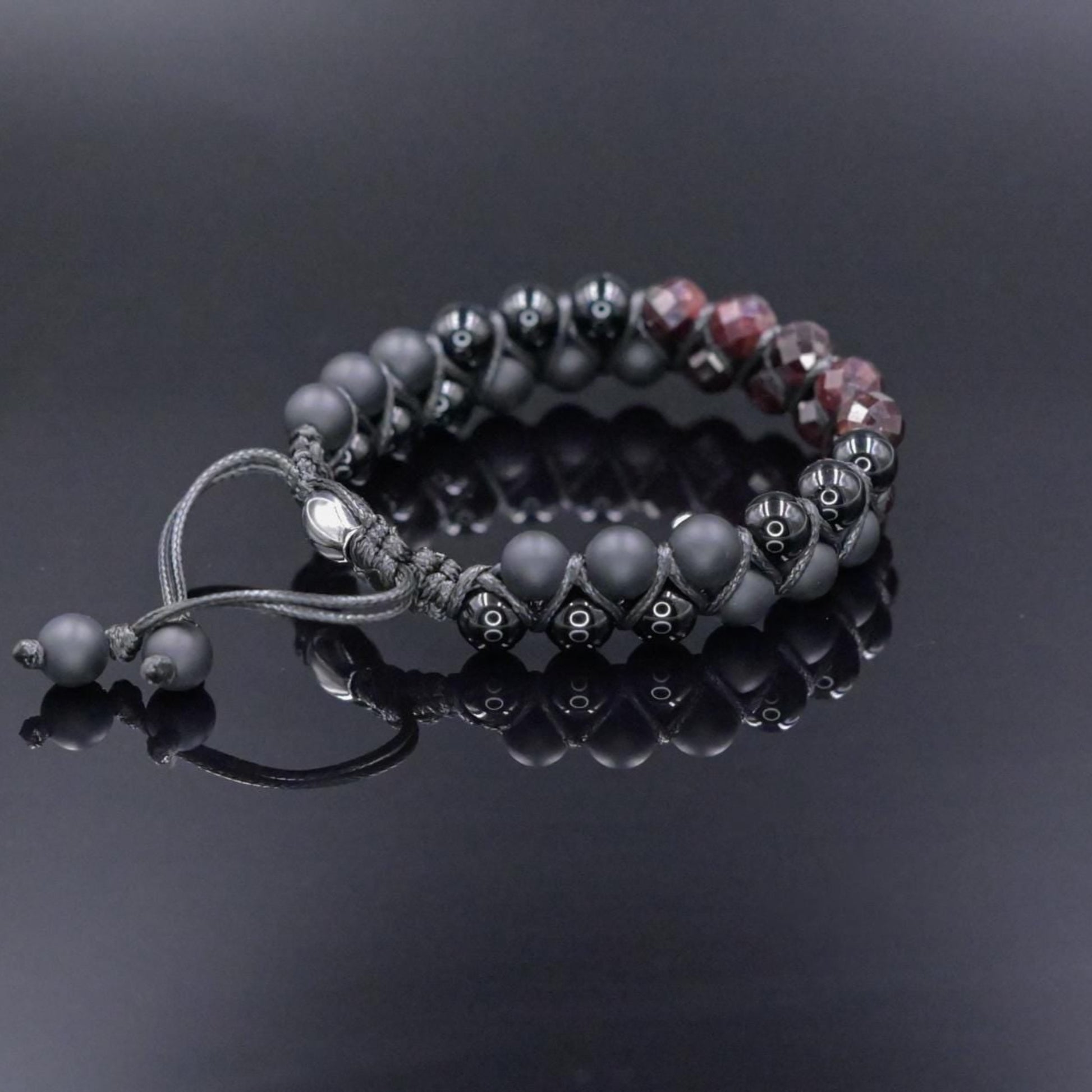 Men's Garnet Bracelet Double Row Macrame Bracelet Black Onyx Bracelet Gift for Man Agate Bracelet Double Bracelet for Man Men's Gift - Shamballa Bracelet - Birthstone Bracelet - Gemstone Bracelet Men - Chakra Bracelet - Macrame Bracelet - Healing Bracelet
