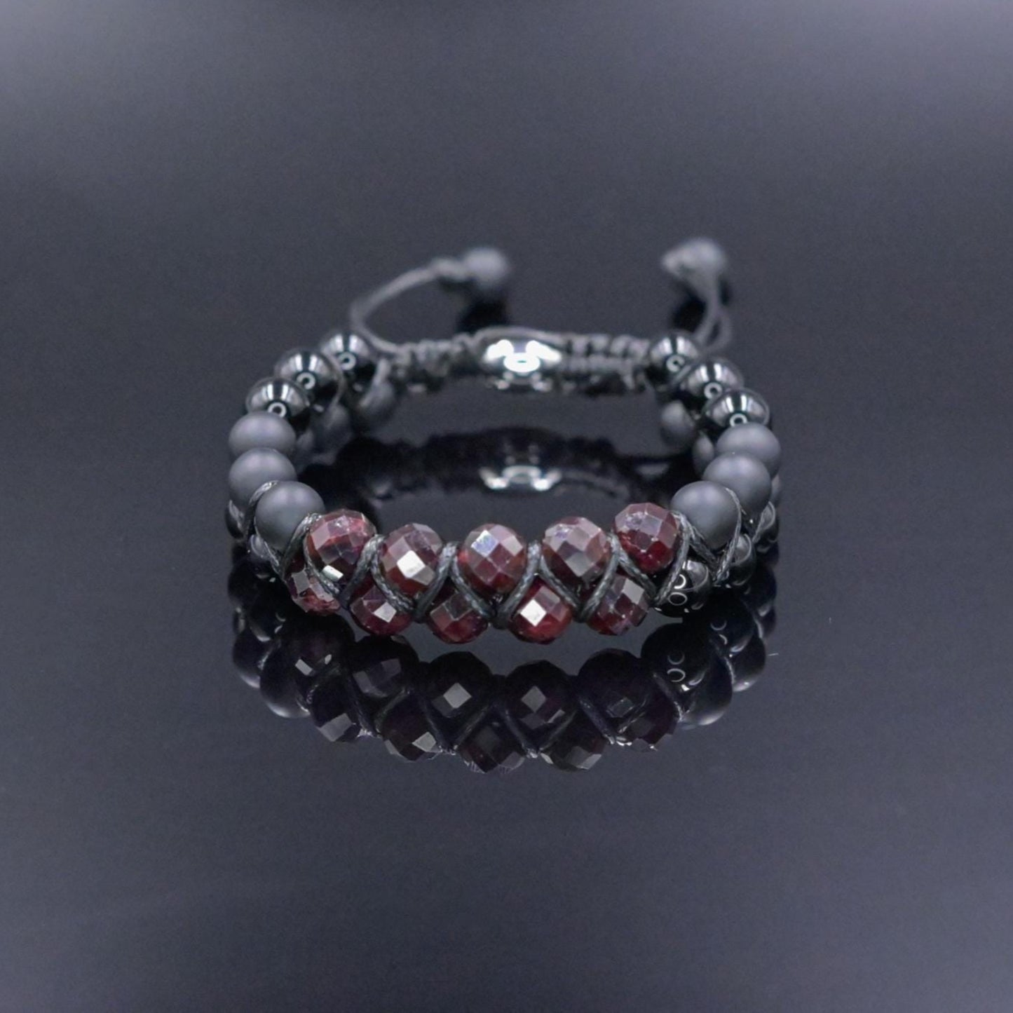 Men's Garnet Bracelet Double Row Macrame Bracelet Black Onyx Bracelet Gift for Man Agate Bracelet Double Bracelet for Man Men's Gift - Shamballa Bracelet - Birthstone Bracelet - Gemstone Bracelet Men - Chakra Bracelet - Macrame Bracelet - Healing Bracelet
