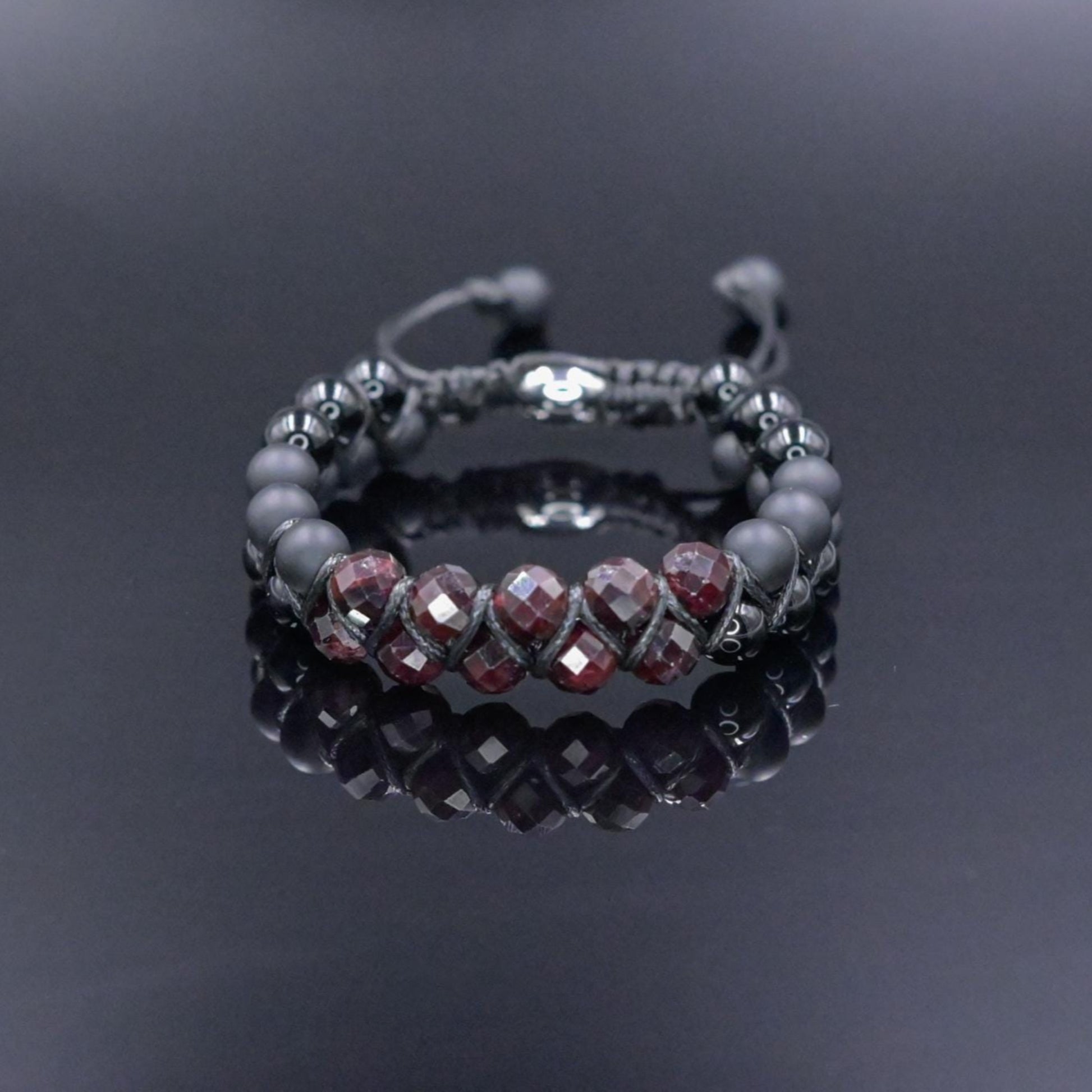 Men's Garnet Bracelet Double Row Macrame Bracelet Black Onyx Bracelet Gift for Man Agate Bracelet Double Bracelet for Man Men's Gift - Shamballa Bracelet - Birthstone Bracelet - Gemstone Bracelet Men - Chakra Bracelet - Macrame Bracelet - Healing Bracelet
