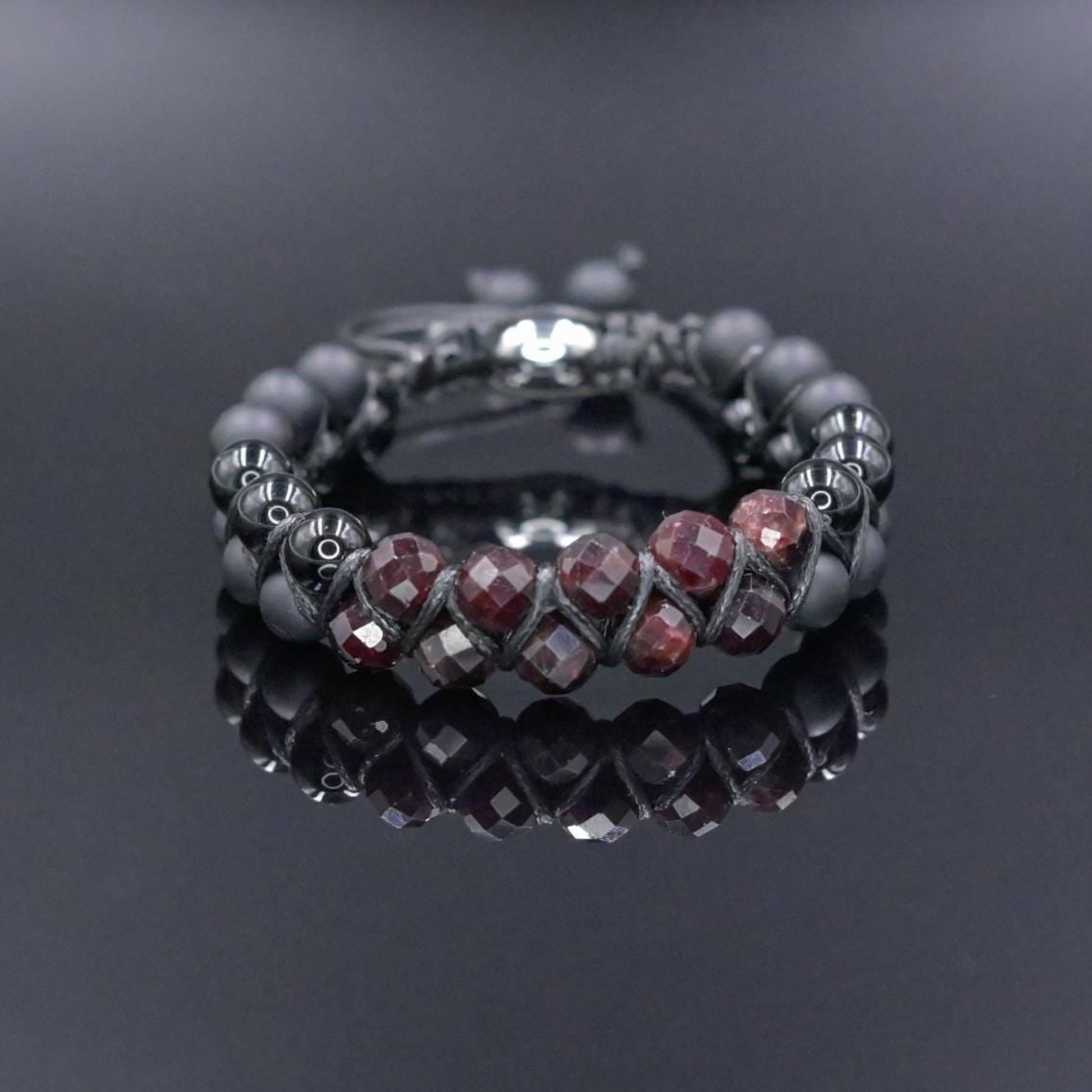 Men's Garnet Bracelet Double Row Macrame Bracelet Black Onyx Bracelet Gift for Man Agate Bracelet Double Bracelet for Man Men's Gift - Shamballa Bracelet - Birthstone Bracelet - Gemstone Bracelet Men - Chakra Bracelet - Macrame Bracelet - Healing Bracelet
