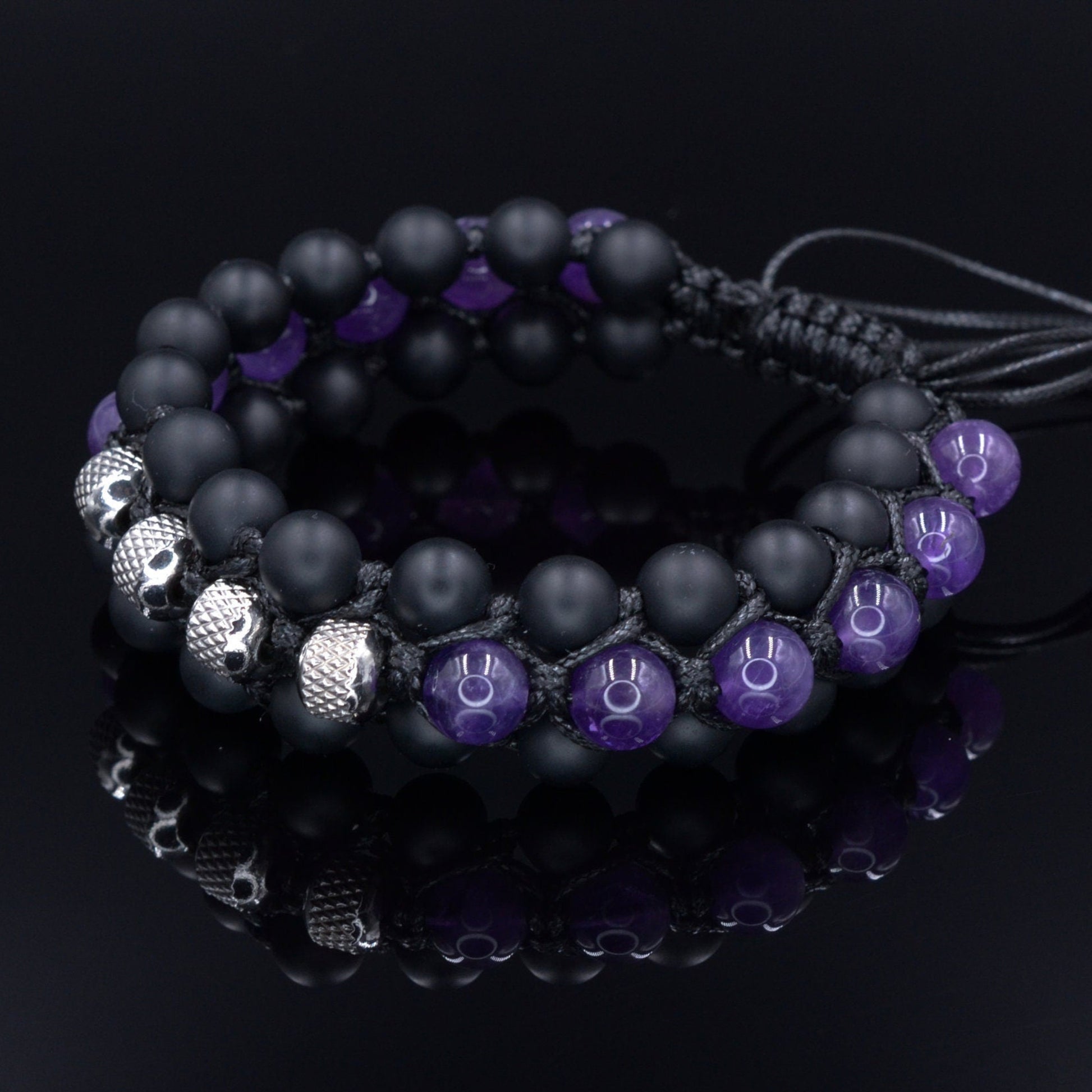 Men's Emerald Triple Bracelet - Three Row Bracelet - Quartz & Agate Bead Bracelet - Gift for Men - Father's Day Gift - Adjustable Bracelet Men's Amethyst Crystal Macrame Bracelet - Steel Bead Bracelet - Three Row Bracelet - Gift for Men - Black Onyx Triple Bracelet - Men's Gift- Shamballa Bracelet - Birthstone Bracelet - Gemstone Bracelet Men - Chakra Bracelet - Macrame Bracelet - Healing Bracelet - Valinde
