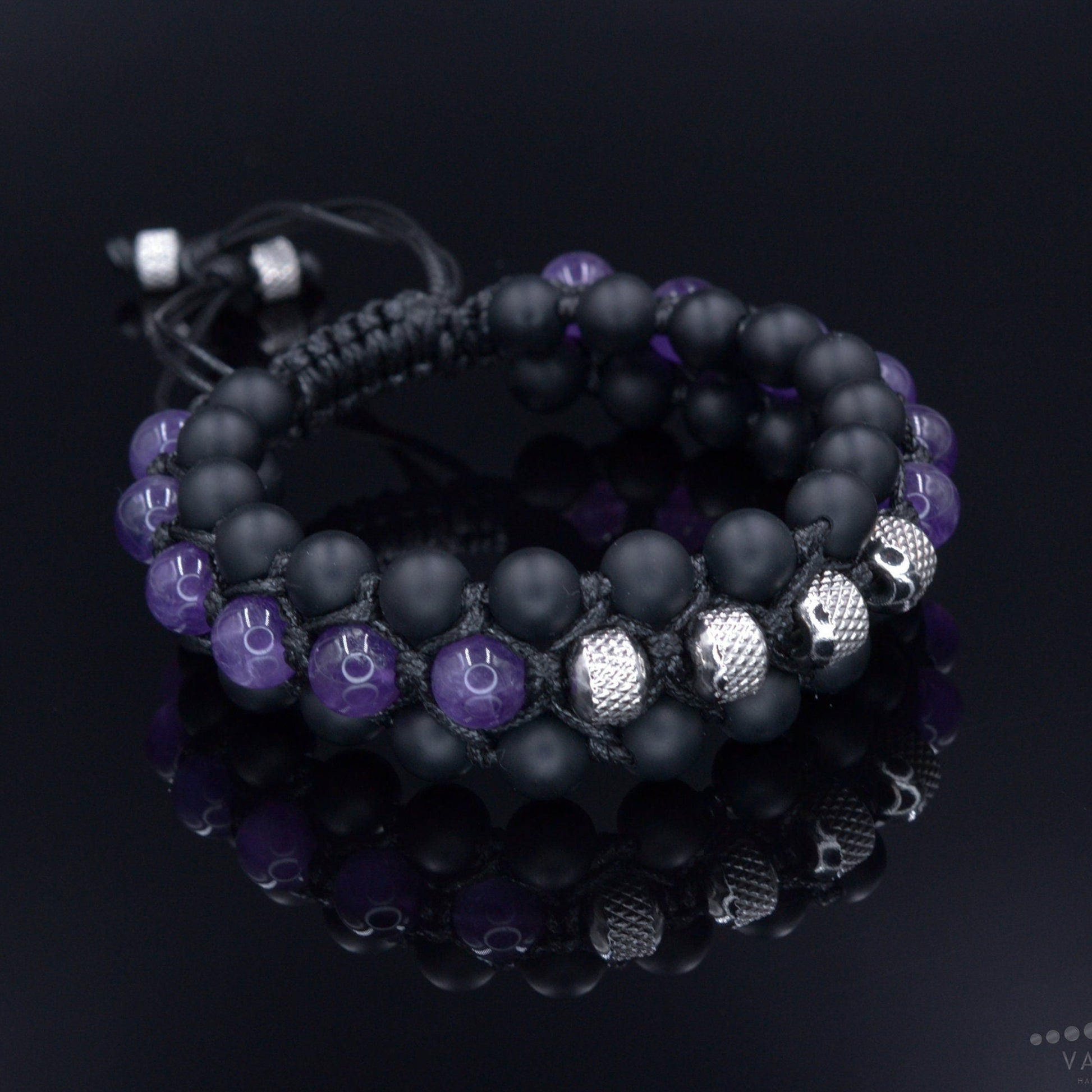 Men's Emerald Triple Bracelet - Three Row Bracelet - Quartz & Agate Bead Bracelet - Gift for Men - Father's Day Gift - Adjustable Bracelet Men's Amethyst Crystal Macrame Bracelet - Steel Bead Bracelet - Three Row Bracelet - Gift for Men - Black Onyx Triple Bracelet - Men's Gift- Shamballa Bracelet - Birthstone Bracelet - Gemstone Bracelet Men - Chakra Bracelet - Macrame Bracelet - Healing Bracelet - Valinde
