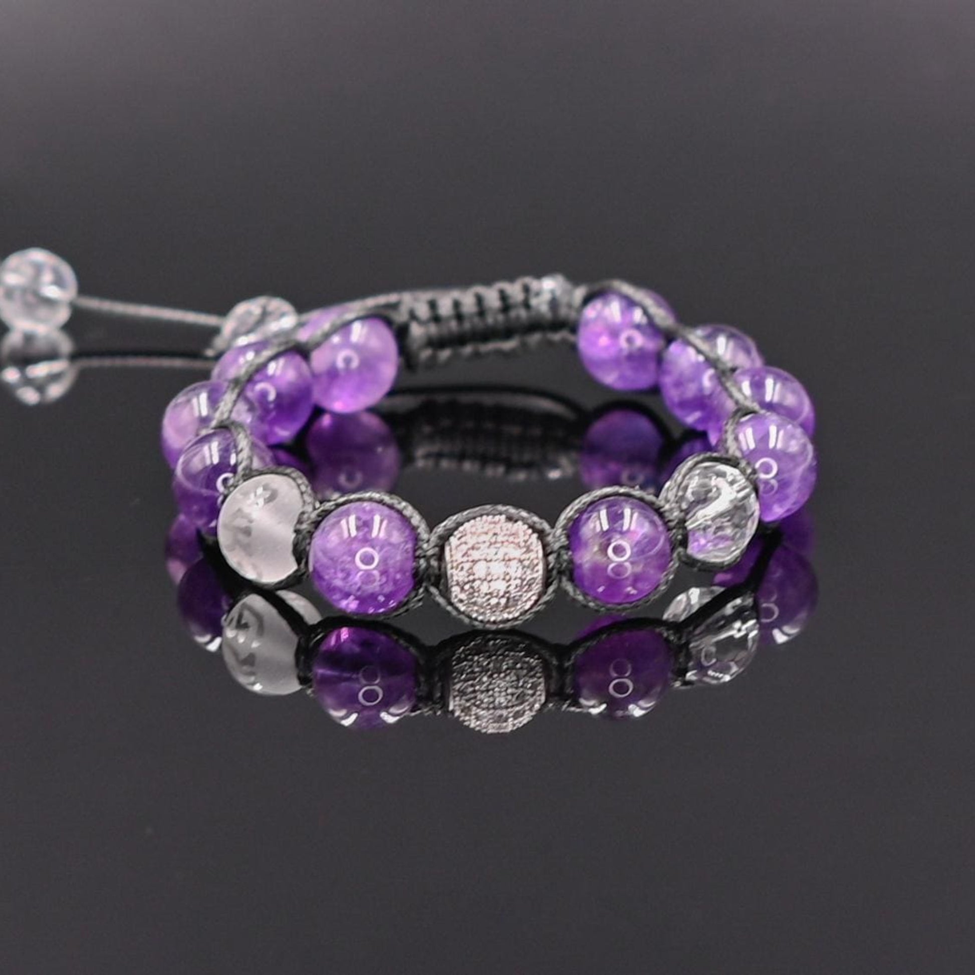 Amethyst and Rock Crystal Men's Bracelet, Genuine Purple Stone Jewelry, Protection Bracelet, Crystal Gift for Him, February Birthstone, Protection Bracelet gift for Him, Stainless Steel Jewelry,Healing Crystal Bracelet, Masculine Strength Gift, Spiritual Protection, Gift for Men, Adjustable Braided Bracelet, Gift for Men, Adjustable Macrame Braided Gemstone Bracelet, Braided Adjustable Gemstone Bead Bracelet, Genuine Raw Stone Jewelry, Gift for Men, Adjustable Braided Macrame Bracelet, Gift for Men - Shamba