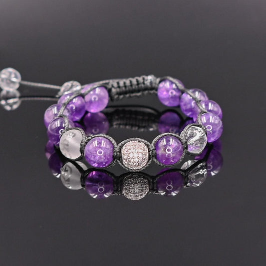 Amethyst and Rock Crystal Men's Bracelet, Genuine Purple Stone Jewelry, Protection Bracelet, Crystal Gift for Him, February Birthstone, Protection Bracelet gift for Him, Stainless Steel Jewelry,Healing Crystal Bracelet, Masculine Strength Gift, Spiritual Protection, Gift for Men, Adjustable Braided Bracelet, Gift for Men, Adjustable Macrame Braided Gemstone Bracelet, Braided Adjustable Gemstone Bead Bracelet, Genuine Raw Stone Jewelry, Gift for Men, Adjustable Braided Macrame Bracelet, Gift for Men - Shamba