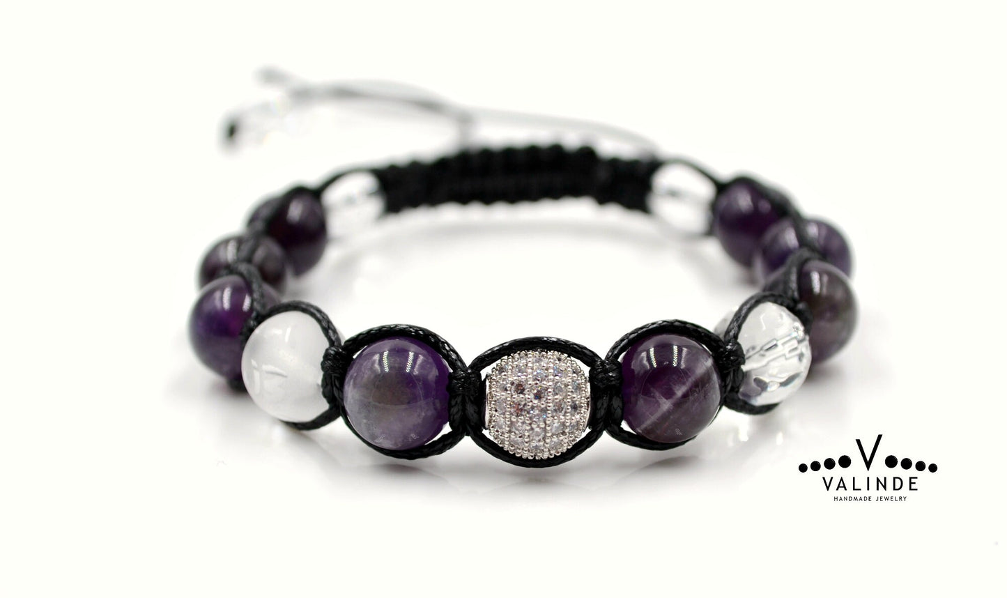 Amethyst and Rock Crystal Men's Bracelet, Genuine Purple Stone Jewelry, Protection Bracelet, Crystal Gift for Him, February Birthstone, Protection Bracelet gift for Him, Stainless Steel Jewelry,Healing Crystal Bracelet, Masculine Strength Gift, Spiritual Protection, Gift for Men, Adjustable Braided Bracelet, Gift for Men, Adjustable Macrame Braided Gemstone Bracelet, Braided Adjustable Gemstone Bead Bracelet, Genuine Raw Stone Jewelry, Gift for Men, Adjustable Braided Macrame Bracelet, Gift for Men - Shamba