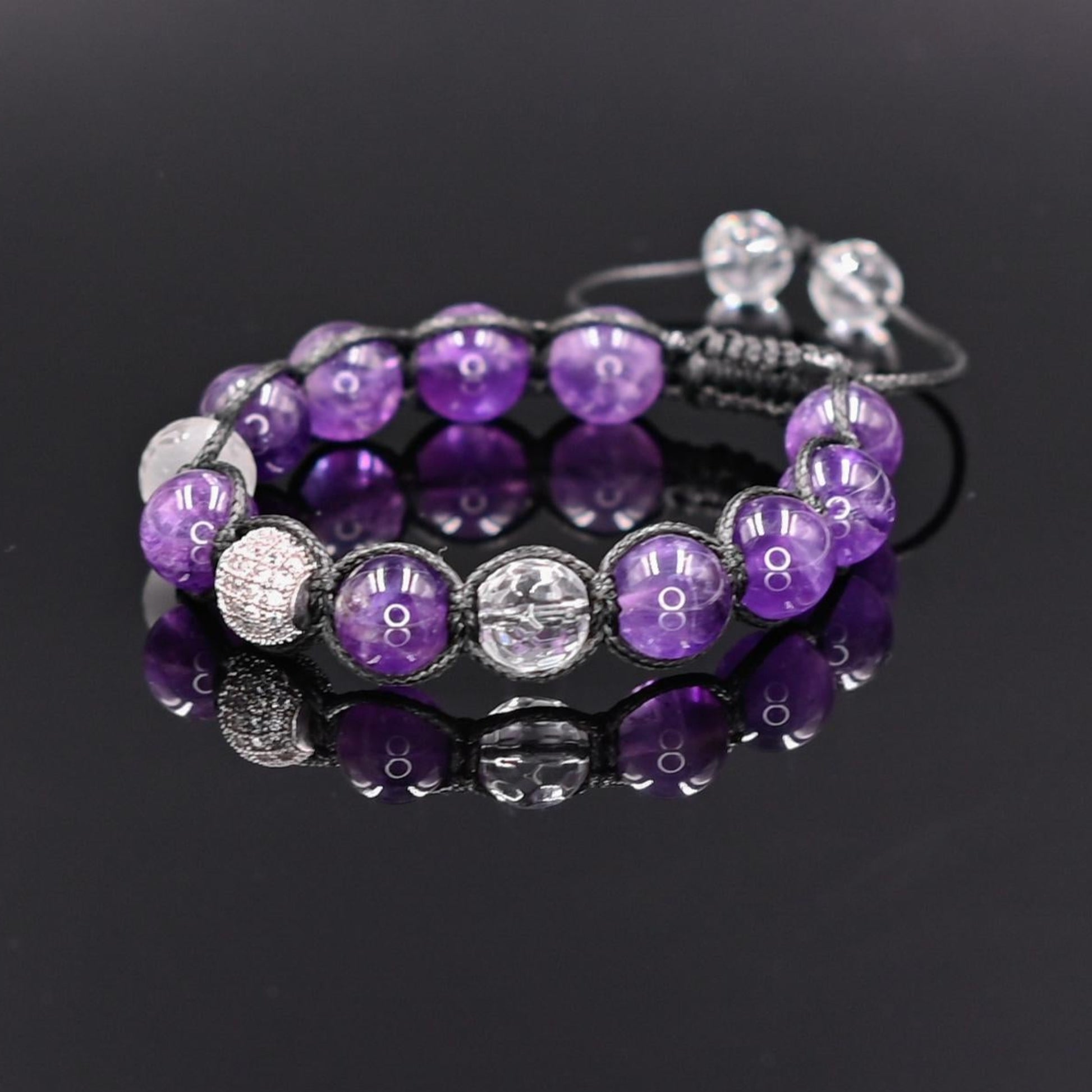 Amethyst and Rock Crystal Men's Bracelet, Genuine Purple Stone Jewelry, Protection Bracelet, Crystal Gift for Him, February Birthstone, Protection Bracelet gift for Him, Stainless Steel Jewelry,Healing Crystal Bracelet, Masculine Strength Gift, Spiritual Protection, Gift for Men, Adjustable Braided Bracelet, Gift for Men, Adjustable Macrame Braided Gemstone Bracelet, Braided Adjustable Gemstone Bead Bracelet, Genuine Raw Stone Jewelry, Gift for Men, Adjustable Braided Macrame Bracelet, Gift for Men - Shamba