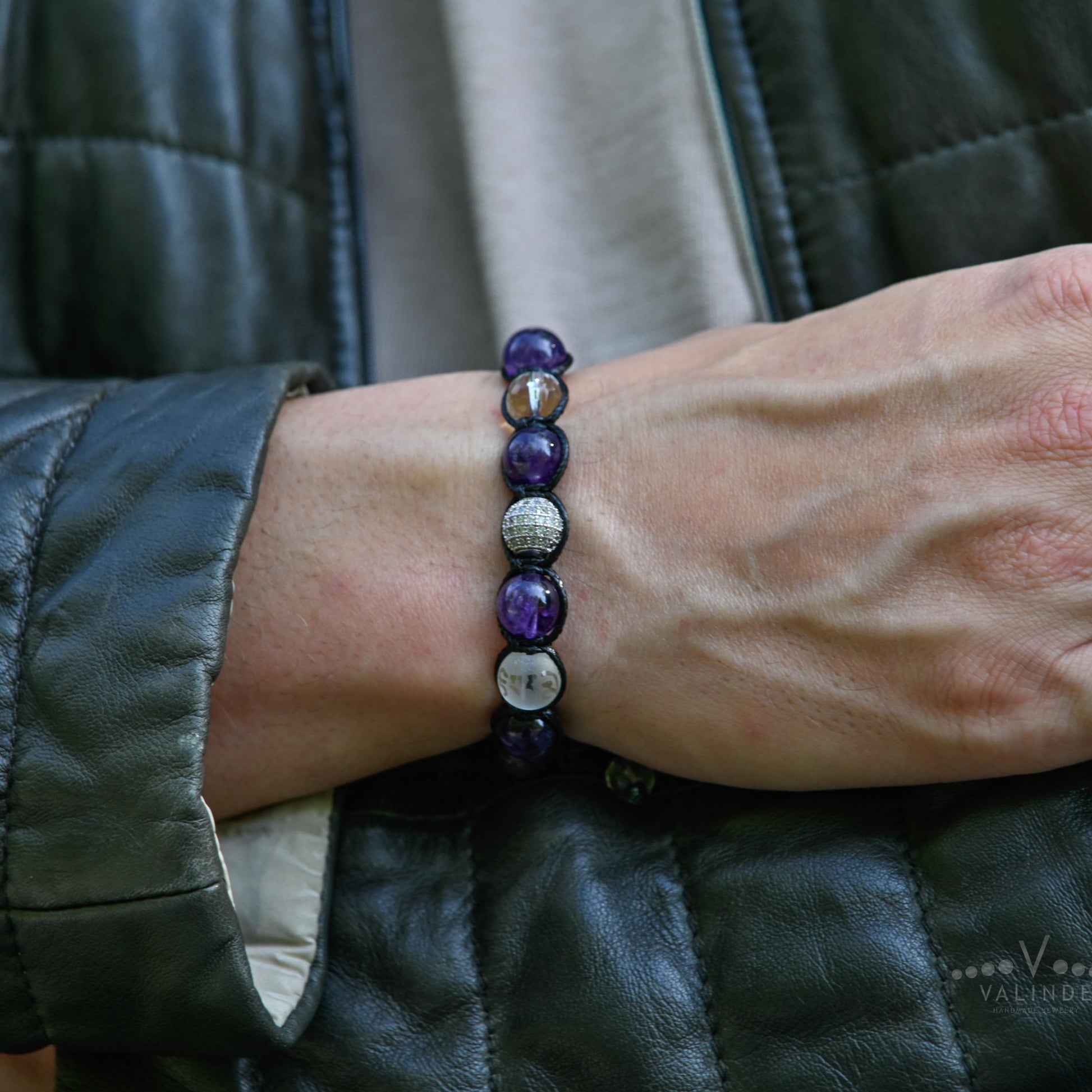 Amethyst and Rock Crystal Men's Bracelet, Genuine Purple Stone Jewelry, Protection Bracelet, Crystal Gift for Him, February Birthstone, Protection Bracelet gift for Him, Stainless Steel Jewelry,Healing Crystal Bracelet, Masculine Strength Gift, Spiritual Protection, Gift for Men, Adjustable Braided Bracelet, Gift for Men, Adjustable Macrame Braided Gemstone Bracelet, Braided Adjustable Gemstone Bead Bracelet, Genuine Raw Stone Jewelry, Gift for Men, Adjustable Braided Macrame Bracelet, Gift for Men - Shamba