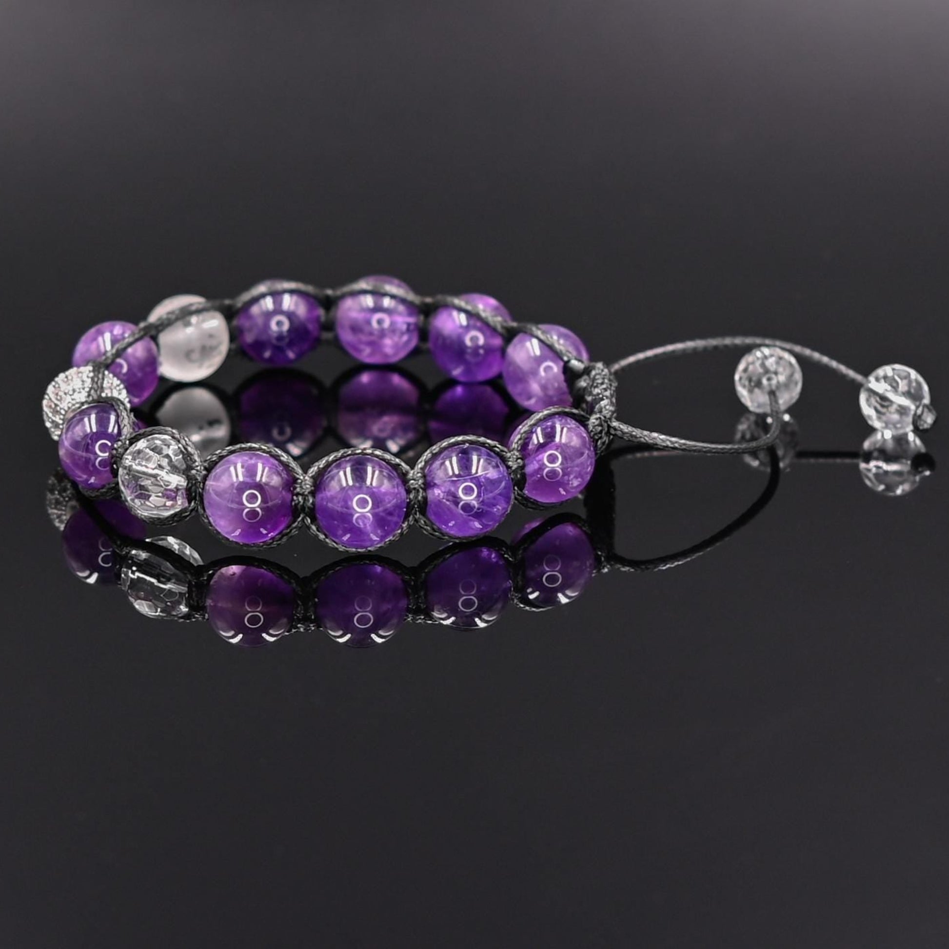 Amethyst and Rock Crystal Men's Bracelet, Genuine Purple Stone Jewelry, Protection Bracelet, Crystal Gift for Him, February Birthstone, Protection Bracelet gift for Him, Stainless Steel Jewelry,Healing Crystal Bracelet, Masculine Strength Gift, Spiritual Protection, Gift for Men, Adjustable Braided Bracelet, Gift for Men, Adjustable Macrame Braided Gemstone Bracelet, Braided Adjustable Gemstone Bead Bracelet, Genuine Raw Stone Jewelry, Gift for Men, Adjustable Braided Macrame Bracelet, Gift for Men - Shamba