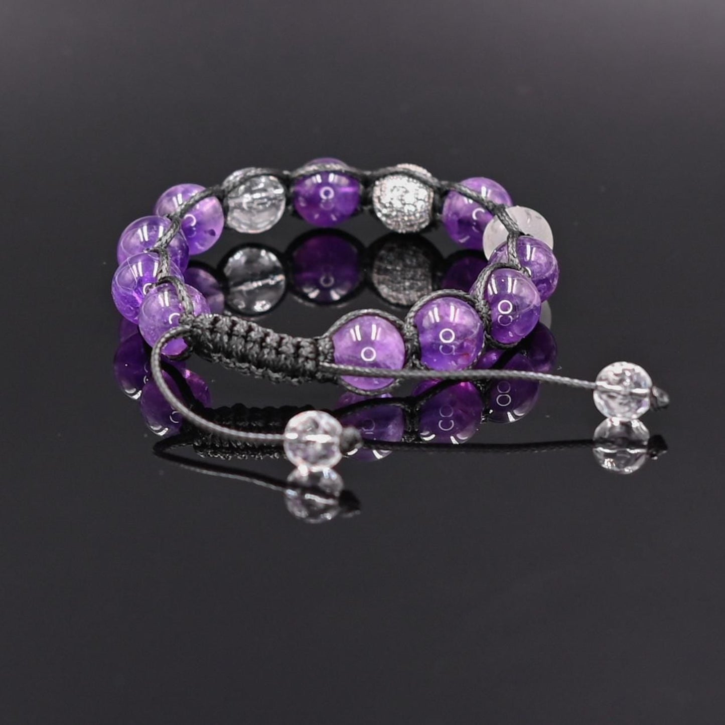 Amethyst and Rock Crystal Men's Bracelet, Genuine Purple Stone Jewelry, Protection Bracelet, Crystal Gift for Him, February Birthstone, Protection Bracelet gift for Him, Stainless Steel Jewelry,Healing Crystal Bracelet, Masculine Strength Gift, Spiritual Protection, Gift for Men, Adjustable Braided Bracelet, Gift for Men, Adjustable Macrame Braided Gemstone Bracelet, Braided Adjustable Gemstone Bead Bracelet, Genuine Raw Stone Jewelry, Gift for Men, Adjustable Braided Macrame Bracelet, Gift for Men - Shamba