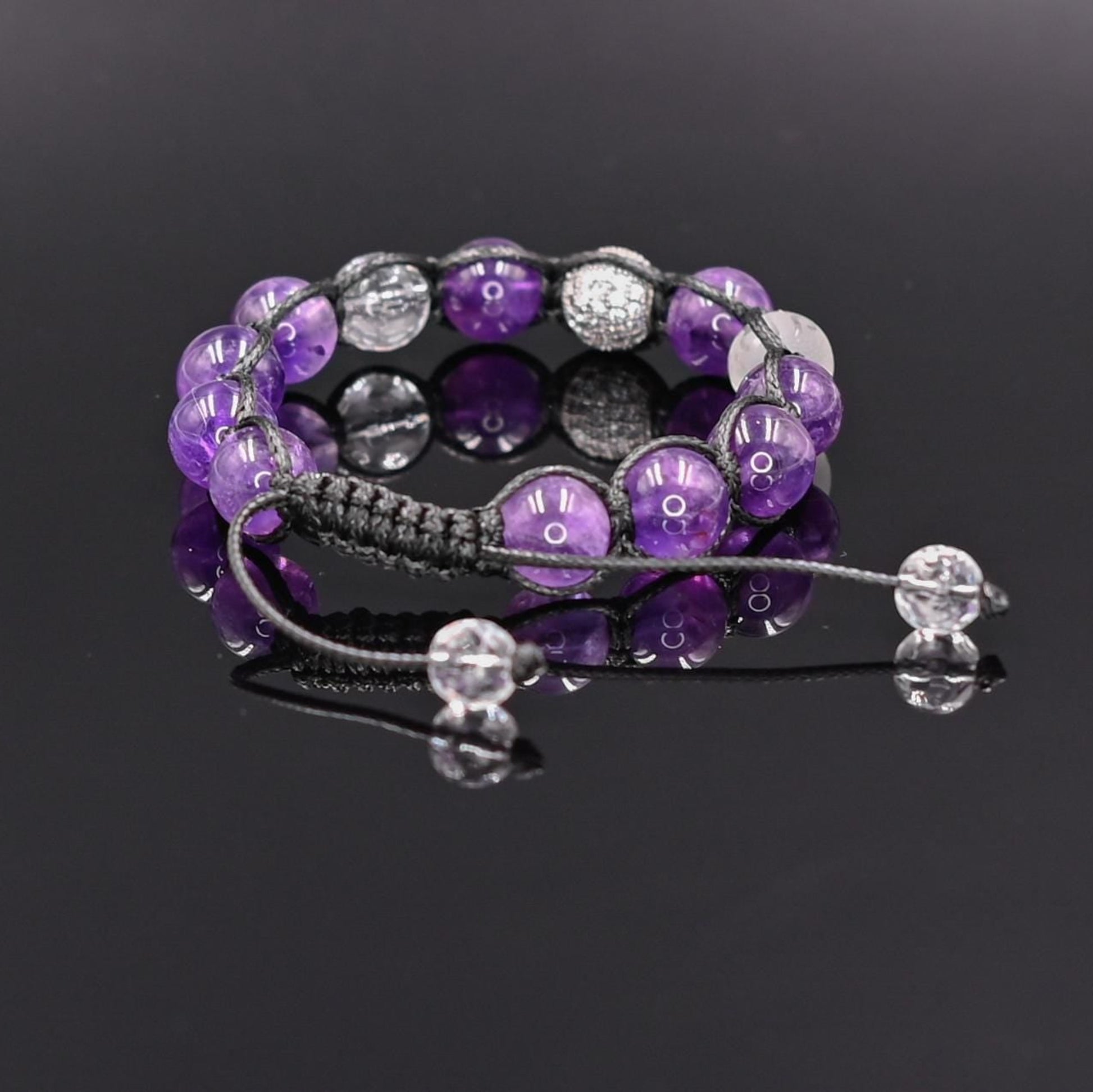 Amethyst and Rock Crystal Men's Bracelet, Genuine Purple Stone Jewelry, Protection Bracelet, Crystal Gift for Him, February Birthstone, Protection Bracelet gift for Him, Stainless Steel Jewelry,Healing Crystal Bracelet, Masculine Strength Gift, Spiritual Protection, Gift for Men, Adjustable Braided Bracelet, Gift for Men, Adjustable Macrame Braided Gemstone Bracelet, Braided Adjustable Gemstone Bead Bracelet, Genuine Raw Stone Jewelry, Gift for Men, Adjustable Braided Macrame Bracelet, Gift for Men - Shamba