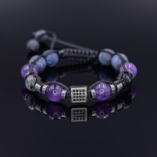 Amethyst Gemstone Bracelet Men, Men's Sodalite Quartz Agate Braided Bracelet, Steel Bead Bracelet, Gift for Men, Adjustable Beaded Bracelet -  Shamballa Bracelet - Mantra Bracelet  -  Birthstone Bracelet - Gemstone Bracelet Men - Chakra Bracelet - Macrame Bracelet - Healing Bracelet - Valinde
