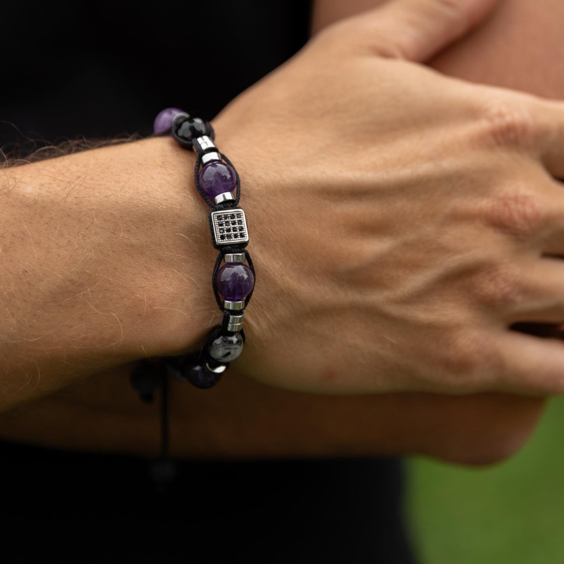 Amethyst Gemstone Bracelet Men, Men's Sodalite Quartz Agate Braided Bracelet, Steel Bead Bracelet, Gift for Men, Adjustable Beaded Bracelet -  Shamballa Bracelet - Mantra Bracelet  -  Birthstone Bracelet - Gemstone Bracelet Men - Chakra Bracelet - Macrame Bracelet - Healing Bracelet - Valinde
