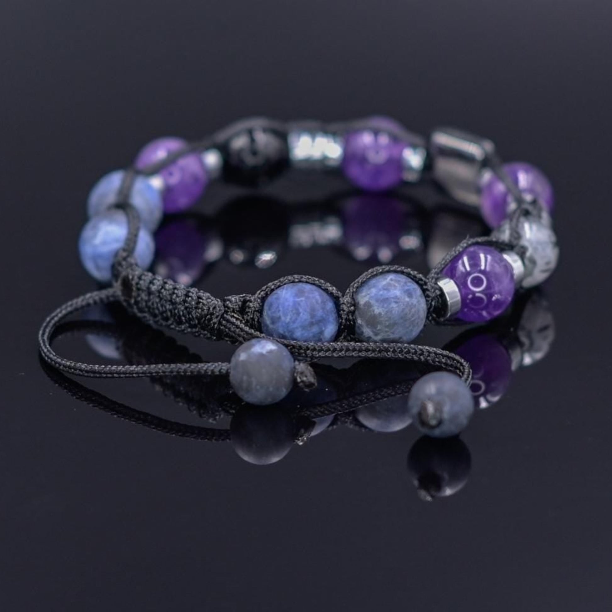 Amethyst Gemstone Bracelet Men, Men's Sodalite Quartz Agate Braided Bracelet, Steel Bead Bracelet, Gift for Men, Adjustable Beaded Bracelet -  Shamballa Bracelet - Mantra Bracelet  -  Birthstone Bracelet - Gemstone Bracelet Men - Chakra Bracelet - Macrame Bracelet - Healing Bracelet - Valinde
