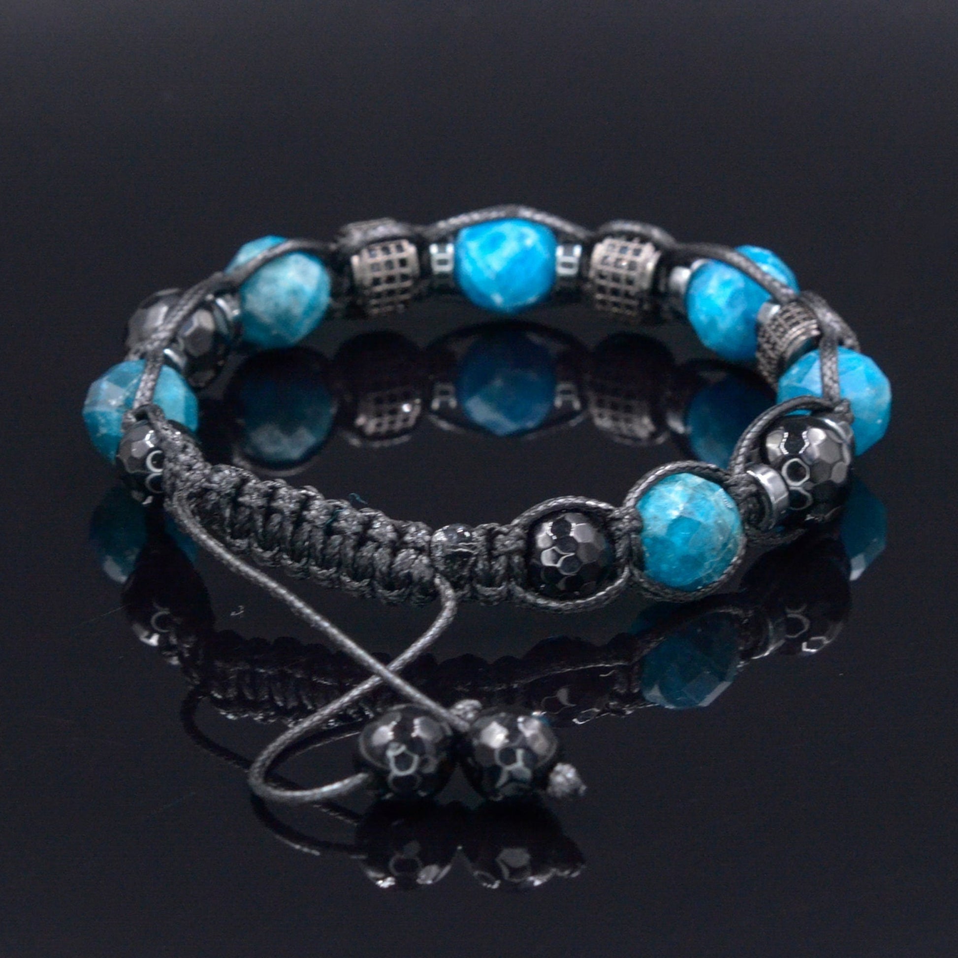 Men's blue apatite crystal bracelet - Zirconia bead bracelet - Gift for men - Adjustable macramé bracelet - Father's Day gift  - Shamballa Bracelet - Mantra Bracelet  -  Birthstone Bracelet - Gemstone Bracelet Men - Chakra Bracelet - Macrame Bracelet - Healing Bracelet - Valinde
