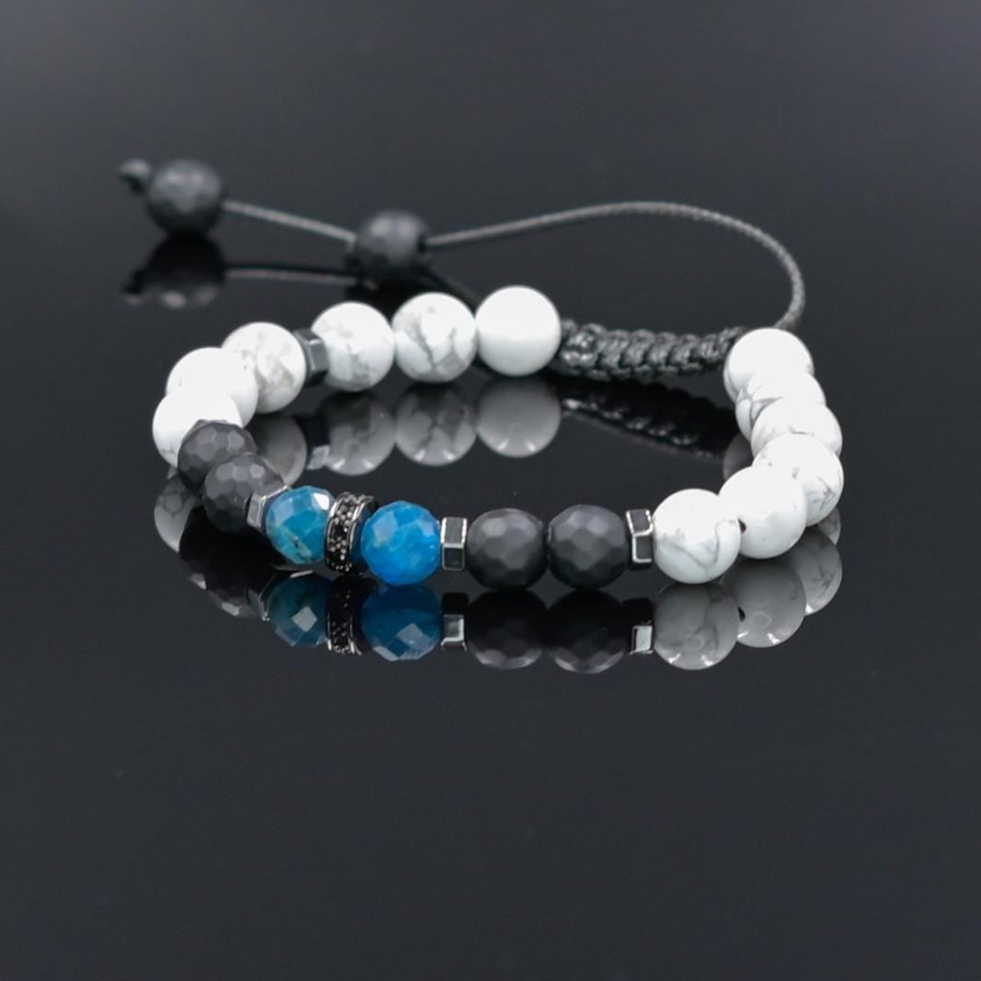 Men's Beaded Bracelet, Natural White Howlite Apatite Onyx Stone Jewelry, Adjustable Bracelet for Him, Healing Gemstone Gift, Father's Day Gift, Protection Bracelet, Crystal Gift for Him, February Birthstone, Protection Bracelet gift for Him, Stainless Steel Jewelry,Healing Crystal Bracelet, Masculine Strength Gift, Spiritual Protection, Gift for Men, Adjustable Braided Bracelet, Gift for Men, Adjustable Macrame Braided Gemstone Bracelet, Braided Adjustable Gemstone Bead Bracelet, Genuine Raw Stone Jewelry, 