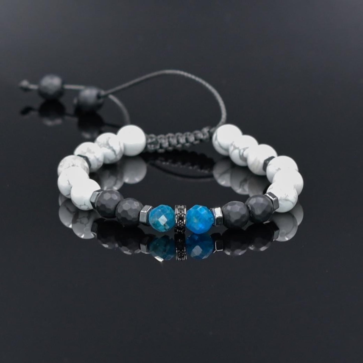 Men's Beaded Bracelet, Natural White Howlite Apatite Onyx Stone Jewelry, Adjustable Bracelet for Him, Healing Gemstone Gift, Father's Day Gift, Protection Bracelet, Crystal Gift for Him, February Birthstone, Protection Bracelet gift for Him, Stainless Steel Jewelry,Healing Crystal Bracelet, Masculine Strength Gift, Spiritual Protection, Gift for Men, Adjustable Braided Bracelet, Gift for Men, Adjustable Macrame Braided Gemstone Bracelet, Braided Adjustable Gemstone Bead Bracelet, Genuine Raw Stone Jewelry, 