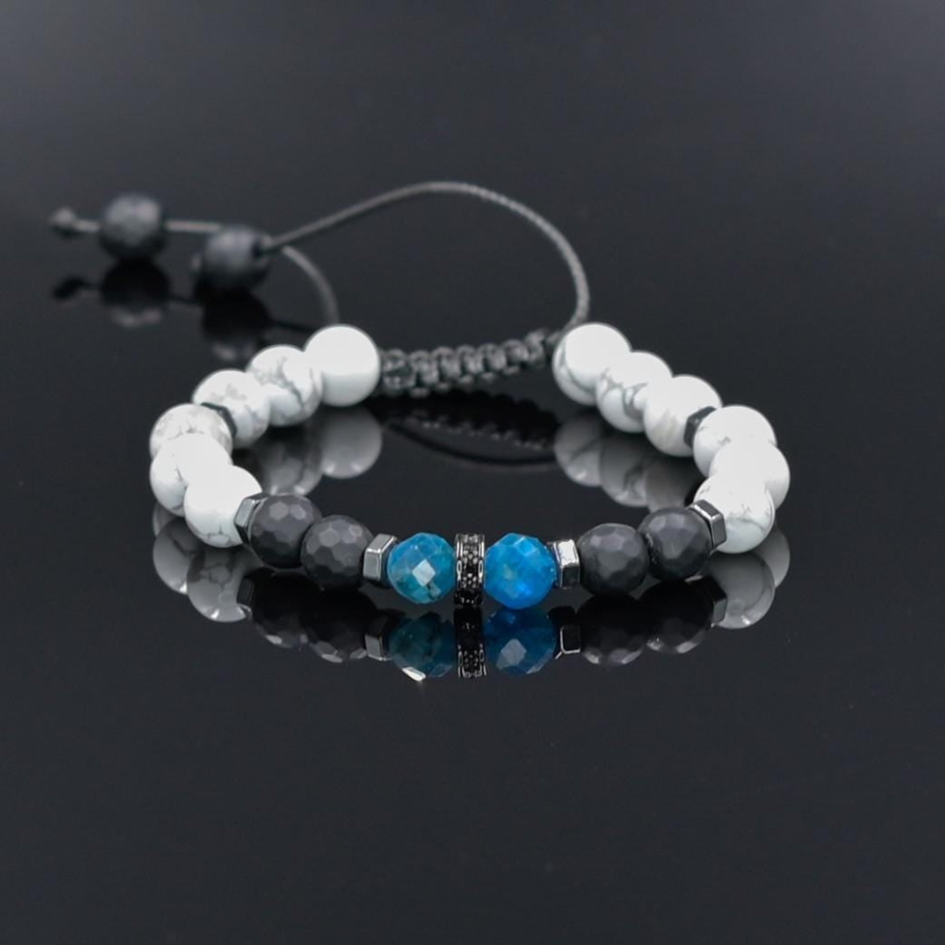 Men's Beaded Bracelet, Natural White Howlite Apatite Onyx Stone Jewelry, Adjustable Bracelet for Him, Healing Gemstone Gift, Father's Day Gift, Protection Bracelet, Crystal Gift for Him, February Birthstone, Protection Bracelet gift for Him, Stainless Steel Jewelry,Healing Crystal Bracelet, Masculine Strength Gift, Spiritual Protection, Gift for Men, Adjustable Braided Bracelet, Gift for Men, Adjustable Macrame Braided Gemstone Bracelet, Braided Adjustable Gemstone Bead Bracelet, Genuine Raw Stone Jewelry, 