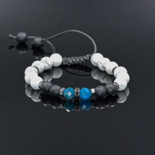 Men's Beaded Bracelet, Natural White Howlite Apatite Onyx Stone Jewelry, Adjustable Bracelet for Him, Healing Gemstone Gift, Father's Day Gift, Protection Bracelet, Crystal Gift for Him, February Birthstone, Protection Bracelet gift for Him, Stainless Steel Jewelry,Healing Crystal Bracelet, Masculine Strength Gift, Spiritual Protection, Gift for Men, Adjustable Braided Bracelet, Gift for Men, Adjustable Macrame Braided Gemstone Bracelet, Braided Adjustable Gemstone Bead Bracelet, Genuine Raw Stone Jewelry, 