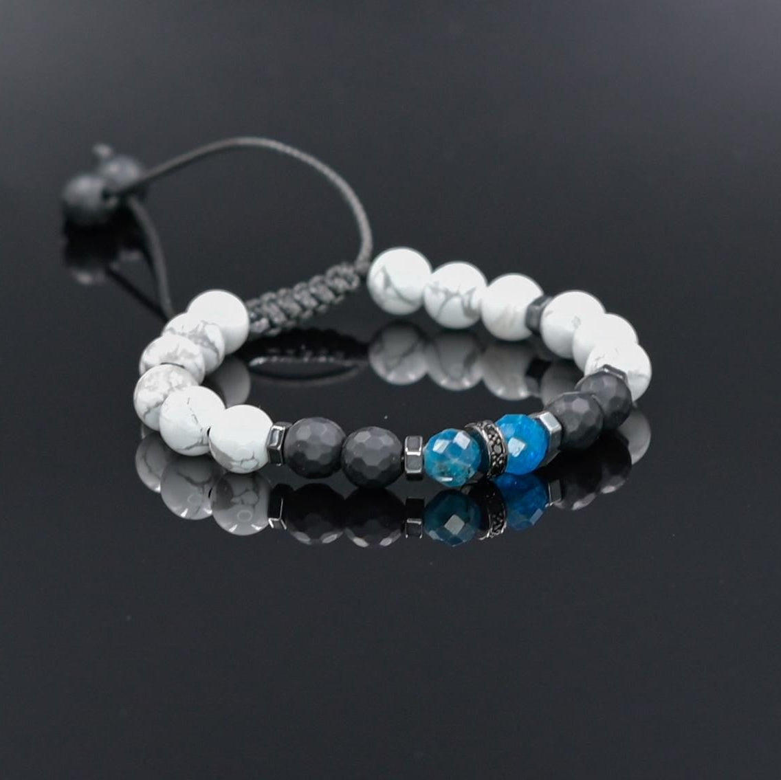 Men's Beaded Bracelet, Natural White Howlite Apatite Onyx Stone Jewelry, Adjustable Bracelet for Him, Healing Gemstone Gift, Father's Day Gift, Protection Bracelet, Crystal Gift for Him, February Birthstone, Protection Bracelet gift for Him, Stainless Steel Jewelry,Healing Crystal Bracelet, Masculine Strength Gift, Spiritual Protection, Gift for Men, Adjustable Braided Bracelet, Gift for Men, Adjustable Macrame Braided Gemstone Bracelet, Braided Adjustable Gemstone Bead Bracelet, Genuine Raw Stone Jewelry, 
