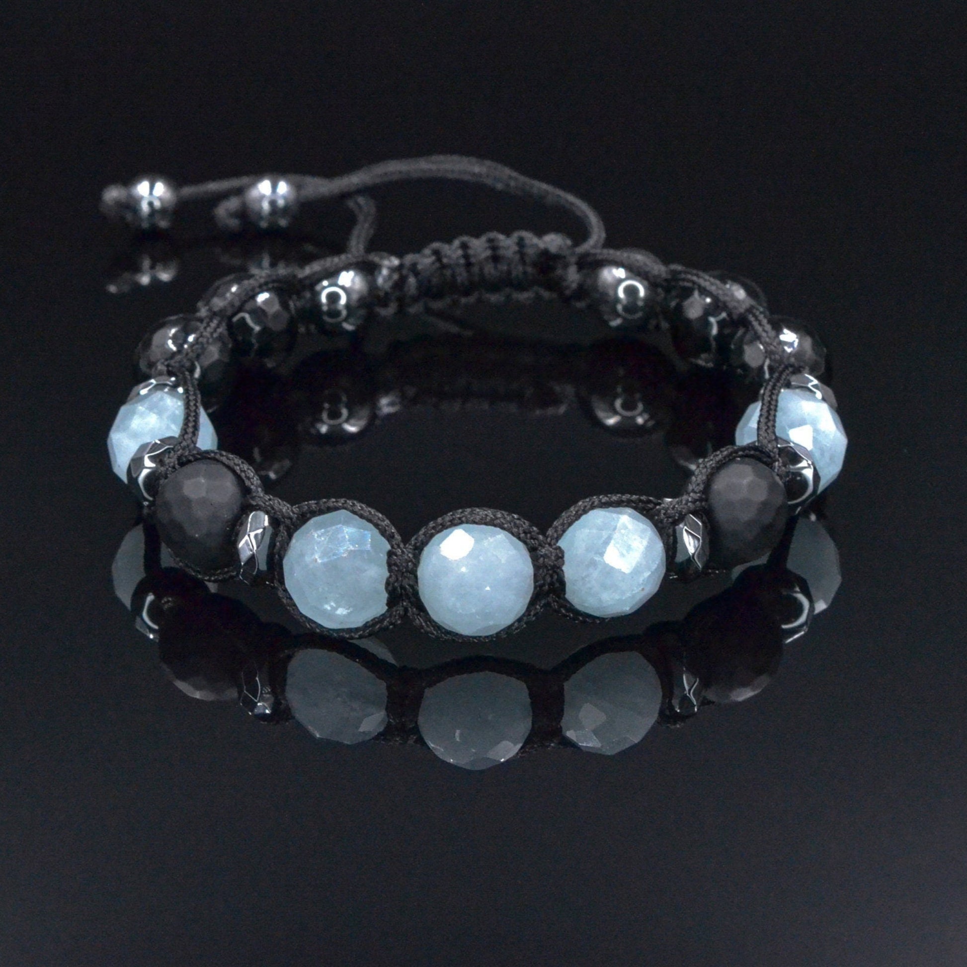 Aquamarine Braided Bracelet, Men's Black Onyx Gemstone Bracelet,Gift for Men,Adjustable Macrame Crystal Bracelet,Christmas Gift,Gift for Him - Shamballa Bracelet - Mantra Bracelet  -  Birthstone Bracelet - Gemstone Bracelet Men - Chakra Bracelet - Macrame Bracelet - Healing Bracelet - Valinde