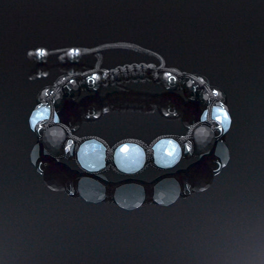 Aquamarine Braided Bracelet, Men's Black Onyx Gemstone Bracelet,Gift for Men,Adjustable Macrame Crystal Bracelet,Christmas Gift,Gift for Him - Shamballa Bracelet - Mantra Bracelet  -  Birthstone Bracelet - Gemstone Bracelet Men - Chakra Bracelet - Macrame Bracelet - Healing Bracelet - Valinde