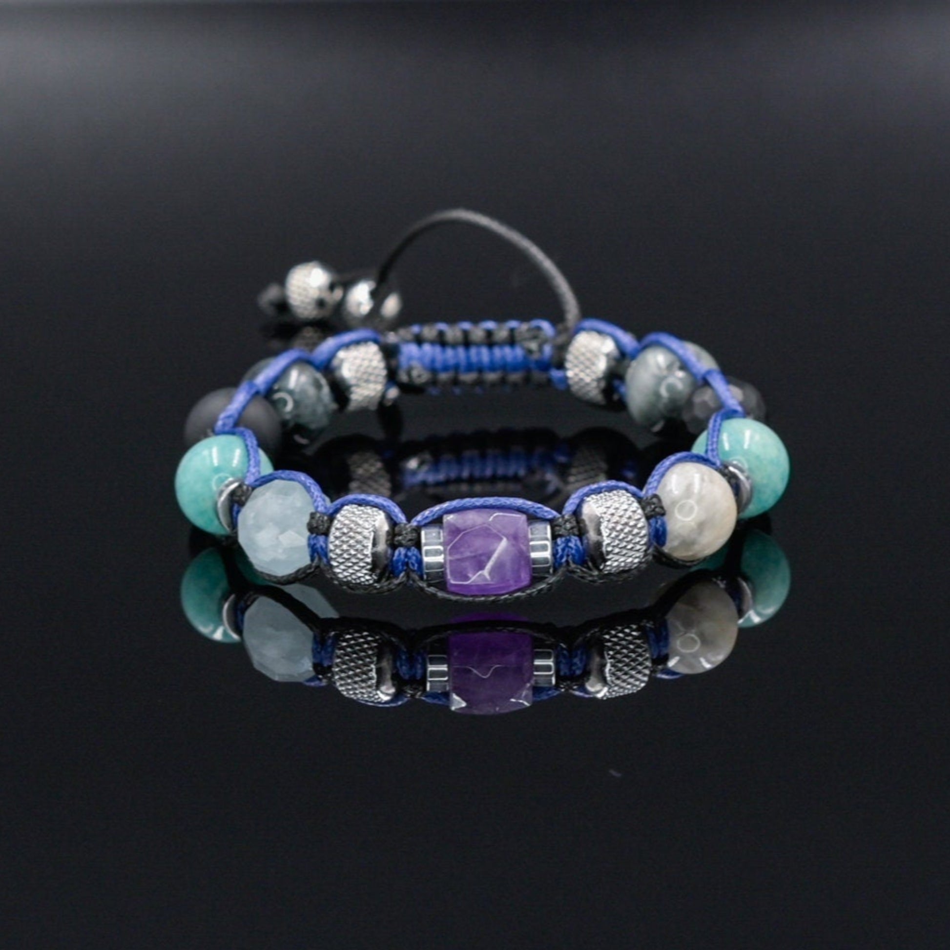 Amethyst Aquamarine Amazonite Adjustable Bracelet, Men's Crystal Bracelet, Steel Beaded Bracelet, Summer Bracelet Men, Onyx Bracelet - - Shamballa Bracelet - Birthstone Bracelet - Gemstone Bracelet Men - Chakra Bracelet