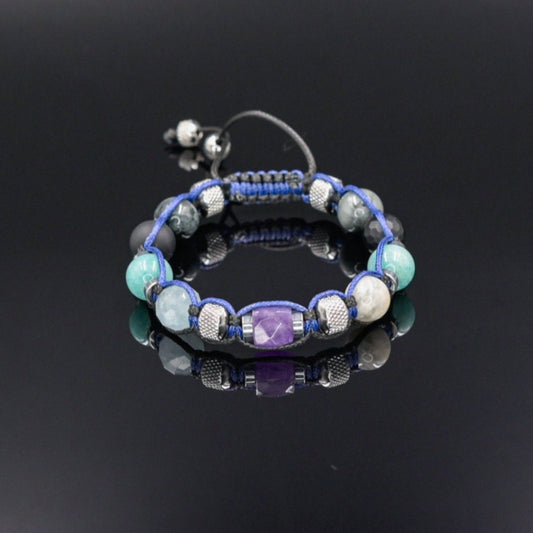 Amethyst Aquamarine Amazonite Adjustable Bracelet, Men's Crystal Bracelet, Steel Beaded Bracelet, Summer Bracelet Men, Onyx Bracelet - - Shamballa Bracelet - Birthstone Bracelet - Gemstone Bracelet Men - Chakra Bracelet