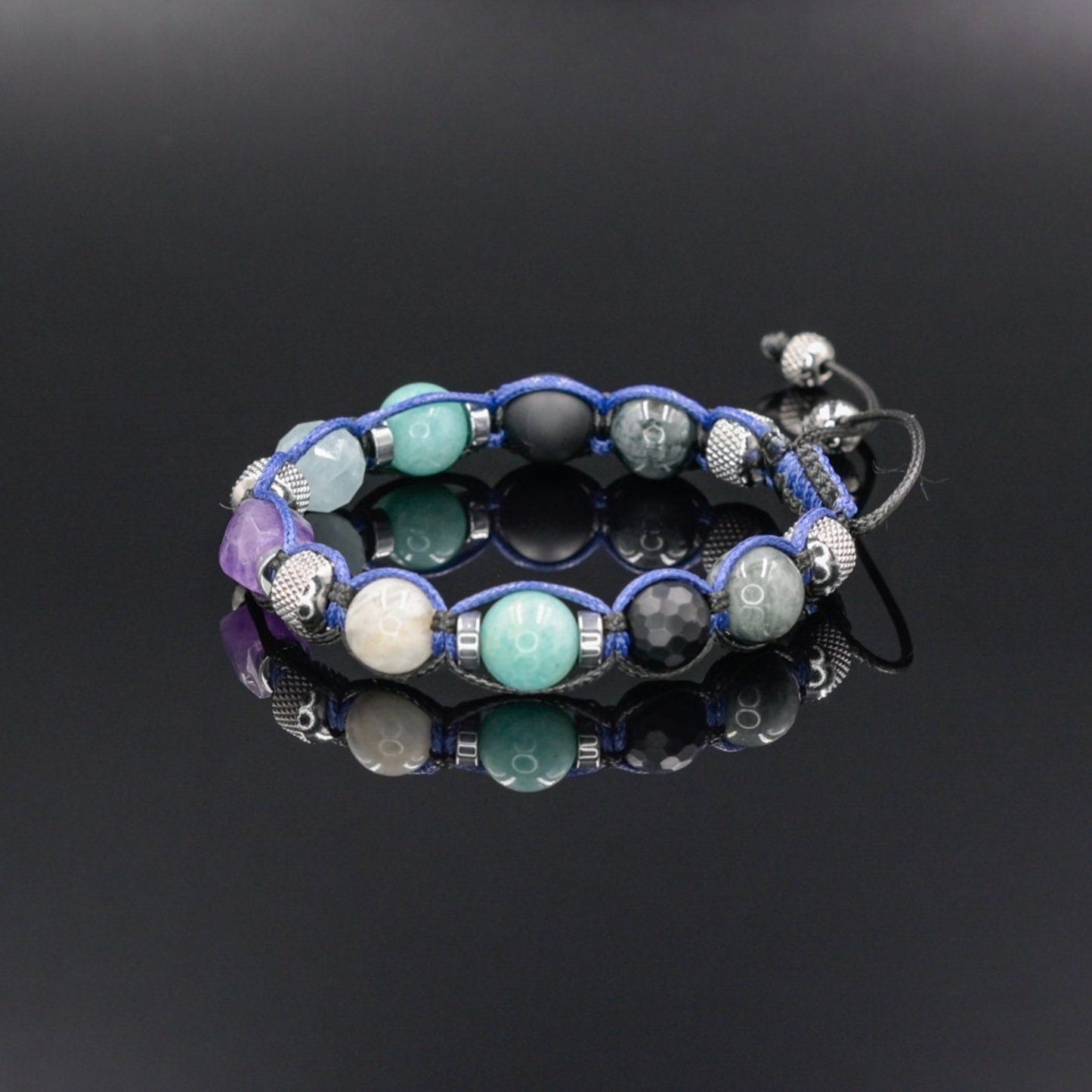 Amethyst Aquamarine Amazonite Adjustable Bracelet, Men's Crystal Bracelet, Steel Beaded Bracelet, Summer Bracelet Men, Onyx Bracelet - - Shamballa Bracelet - Birthstone Bracelet - Gemstone Bracelet Men - Chakra Bracelet