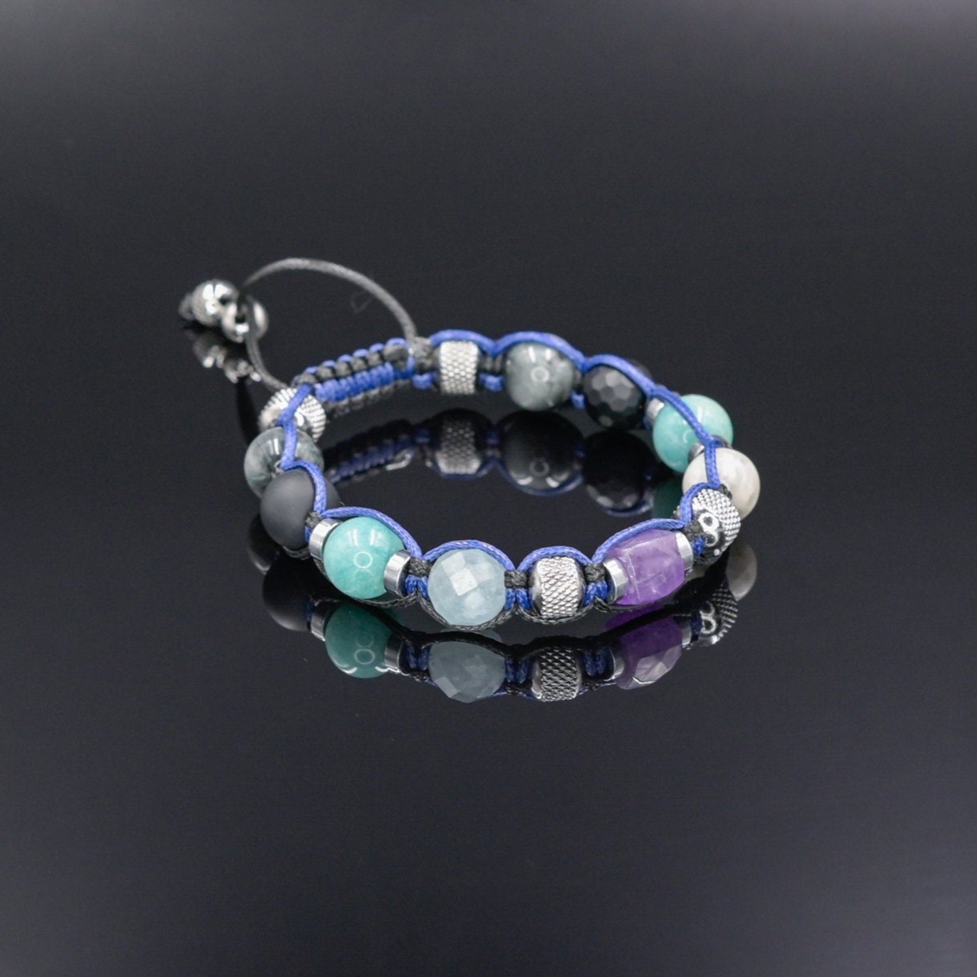 Amethyst Aquamarine Amazonite Adjustable Bracelet, Men's Crystal Bracelet, Steel Beaded Bracelet, Summer Bracelet Men, Onyx Bracelet - - Shamballa Bracelet - Birthstone Bracelet - Gemstone Bracelet Men - Chakra Bracelet