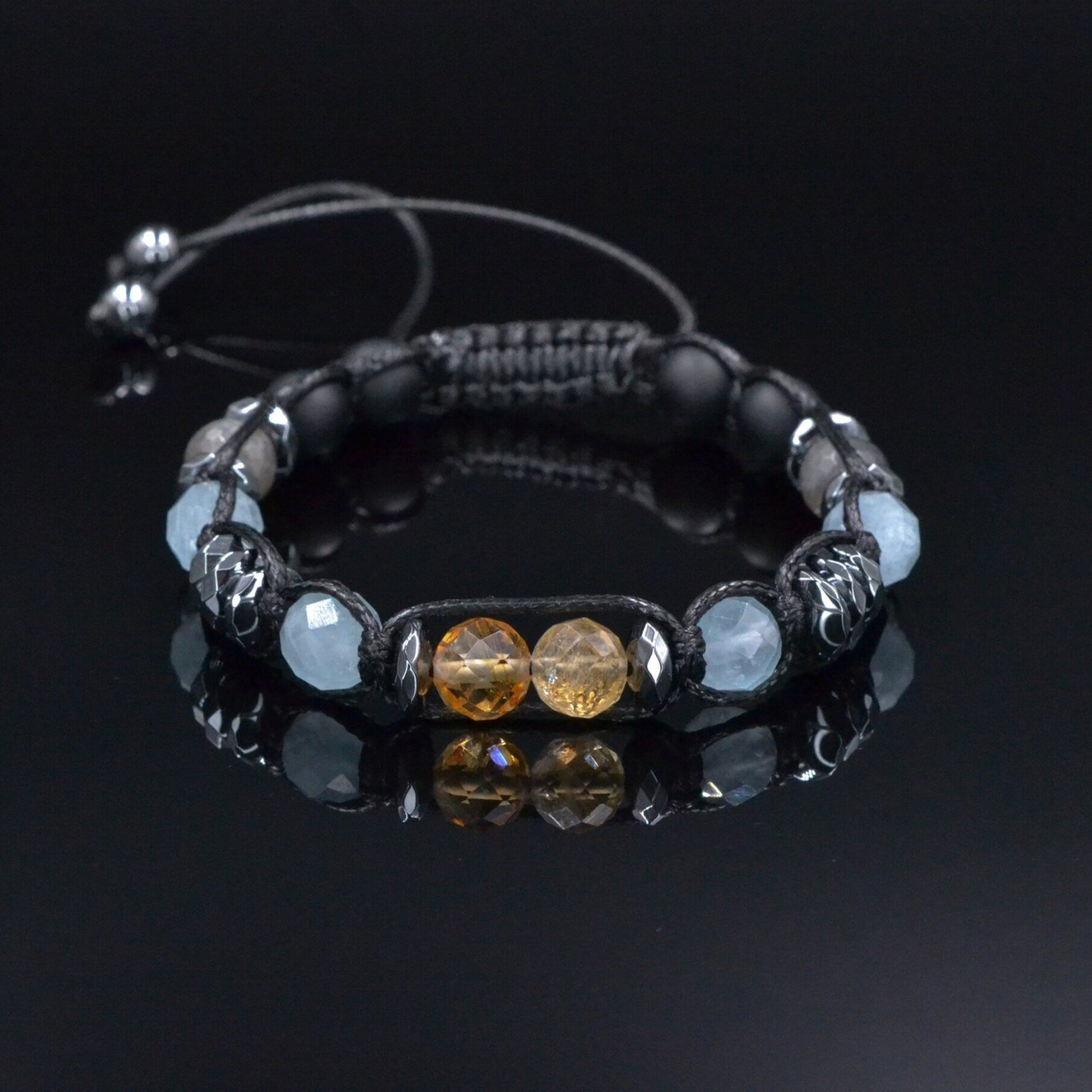 Men's Aquamarine Citrine Bracelet, Labradorite Onyx Crystal Bracelet, Adjustable Braided Bracelet, Gift for Men, Macrame Gemstone Bracelet - Shamballa Bracelet - Mantra Bracelet  -  Birthstone Bracelet - Gemstone Bracelet Men - Chakra Bracelet - Macrame Bracelet - Healing Bracelet - Valinde