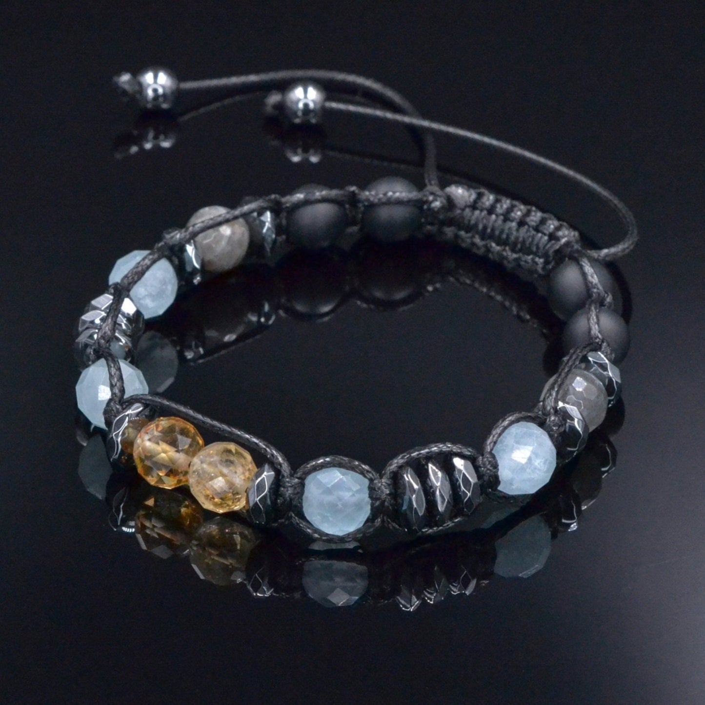 Men's Aquamarine Citrine Bracelet, Labradorite Onyx Crystal Bracelet, Adjustable Braided Bracelet, Gift for Men, Macrame Gemstone Bracelet - Shamballa Bracelet - Mantra Bracelet  -  Birthstone Bracelet - Gemstone Bracelet Men - Chakra Bracelet - Macrame Bracelet - Healing Bracelet - Valinde
