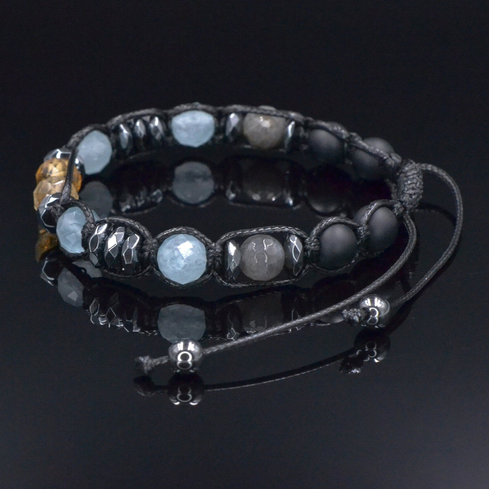 Men's Aquamarine Citrine Bracelet, Labradorite Onyx Crystal Bracelet, Adjustable Braided Bracelet, Gift for Men, Macrame Gemstone Bracelet - Shamballa Bracelet - Mantra Bracelet  -  Birthstone Bracelet - Gemstone Bracelet Men - Chakra Bracelet - Macrame Bracelet - Healing Bracelet - Valinde
