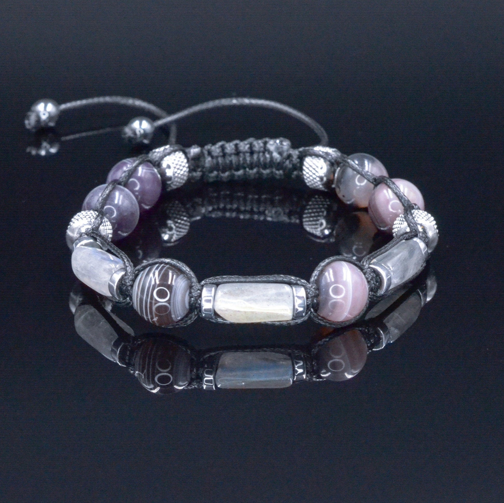 Botswana Agate Bracelet - Men's Labradorite Steel Beads Bracelet - Adjustable Crystal Bracelet - Gift for Men - Braided Bracelet for Men- Shamballa Bracelet - Mantra Bracelet  -  Yoga Bracelet -  Birthstone Bracelet - Gemstone Bracelet Men - Chakra Bracelet - Macrame Bracelet - Healing Bracelet - Gift for Father - Gift For Men - Valinde
