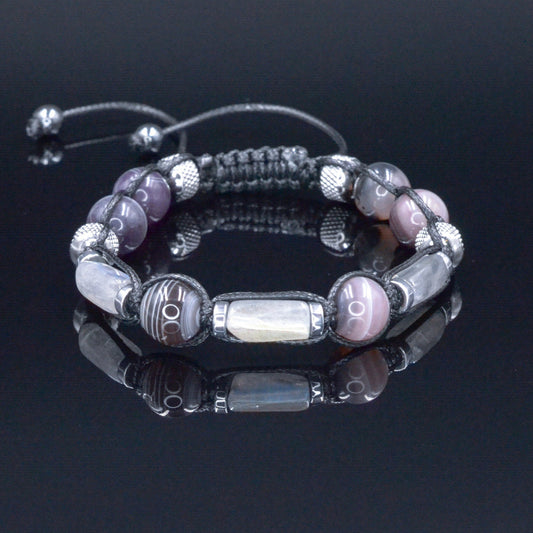 Botswana Agate Bracelet - Men's Labradorite Steel Beads Bracelet - Adjustable Crystal Bracelet - Gift for Men - Braided Bracelet for Men- Shamballa Bracelet - Mantra Bracelet  -  Yoga Bracelet -  Birthstone Bracelet - Gemstone Bracelet Men - Chakra Bracelet - Macrame Bracelet - Healing Bracelet - Gift for Father - Gift For Men - Valinde
