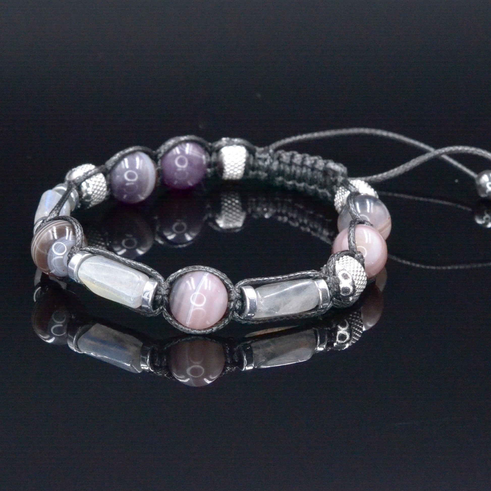 Botswana Agate Bracelet - Men's Labradorite Steel Beads Bracelet - Adjustable Crystal Bracelet - Gift for Men - Braided Bracelet for Men- Shamballa Bracelet - Mantra Bracelet  -  Yoga Bracelet -  Birthstone Bracelet - Gemstone Bracelet Men - Chakra Bracelet - Macrame Bracelet - Healing Bracelet - Gift for Father - Gift For Men - Valinde
