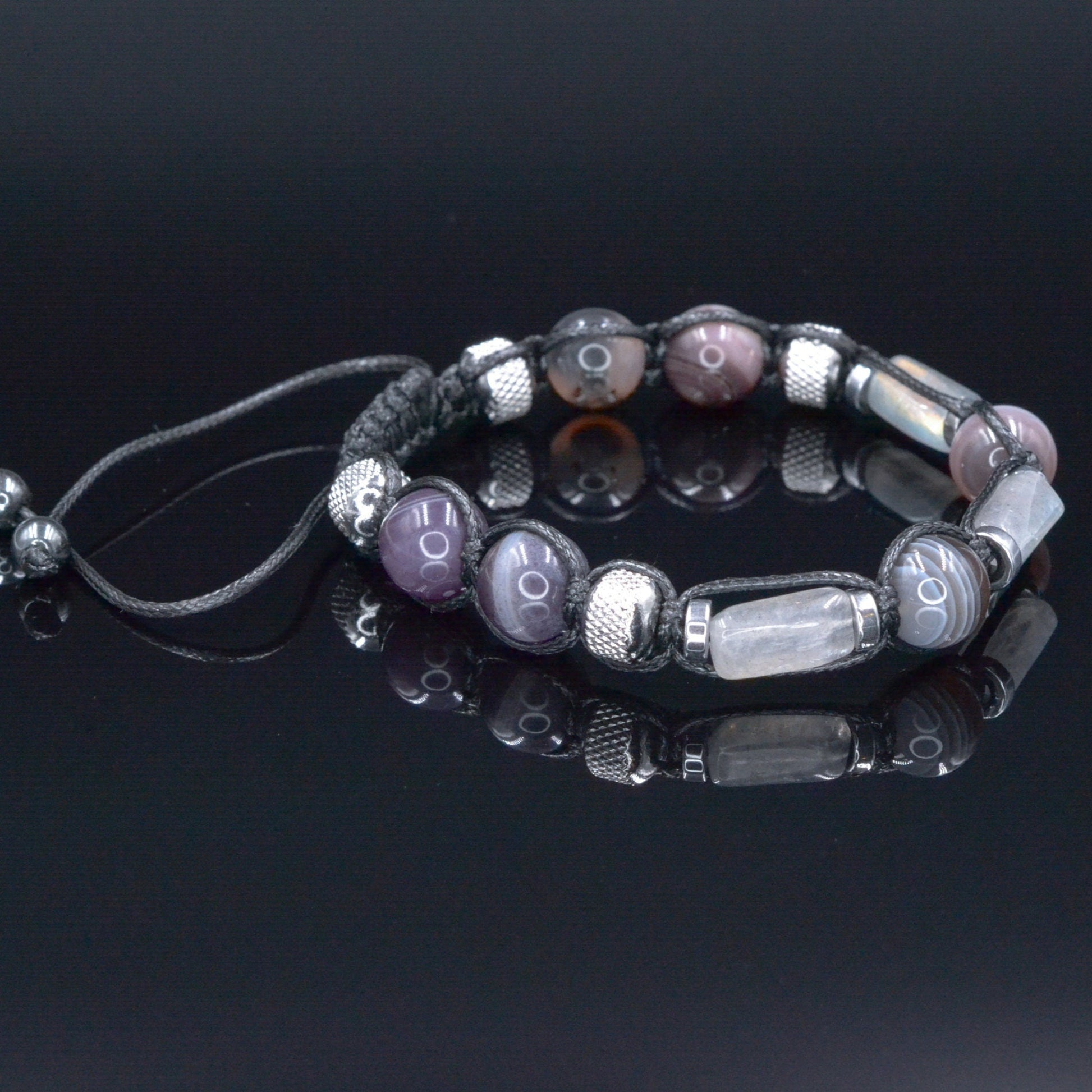 Botswana Agate Bracelet - Men's Labradorite Steel Beads Bracelet - Adjustable Crystal Bracelet - Gift for Men - Braided Bracelet for Men- Shamballa Bracelet - Mantra Bracelet  -  Yoga Bracelet -  Birthstone Bracelet - Gemstone Bracelet Men - Chakra Bracelet - Macrame Bracelet - Healing Bracelet - Gift for Father - Gift For Men - Valinde
