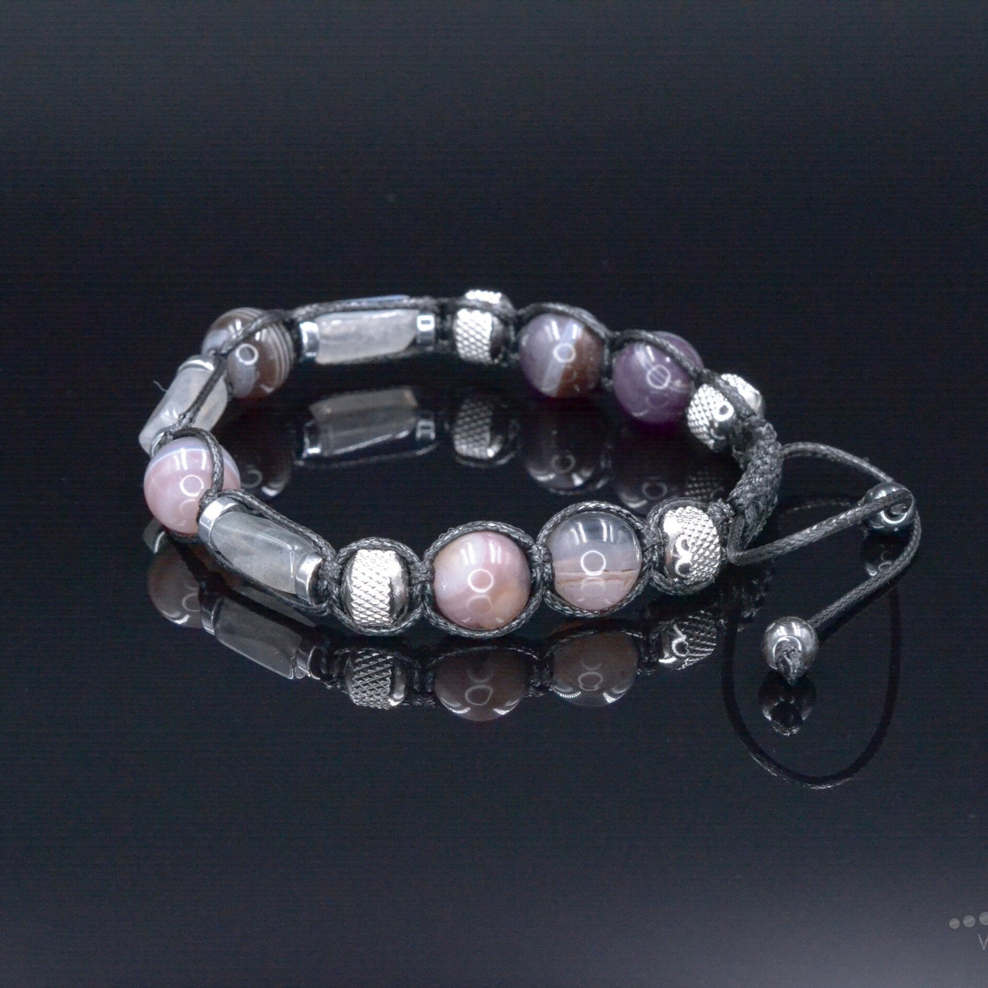 Botswana Agate Bracelet - Men's Labradorite Steel Beads Bracelet - Adjustable Crystal Bracelet - Gift for Men - Braided Bracelet for Men- Shamballa Bracelet - Mantra Bracelet  -  Yoga Bracelet -  Birthstone Bracelet - Gemstone Bracelet Men - Chakra Bracelet - Macrame Bracelet - Healing Bracelet - Gift for Father - Gift For Men - Valinde
