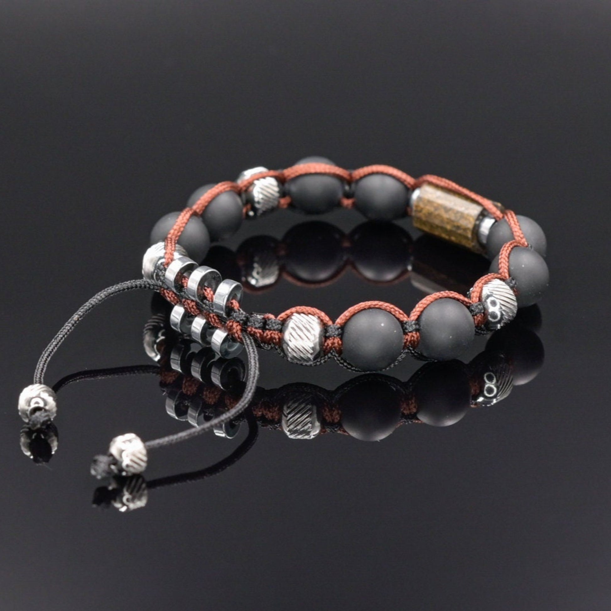 Black Onyx Bracelet Men, Men's Bronzite Bead Bracelet, Steel Braided Bracelet, Adjustable Gemstone Bracelet, Gift for Men, Stone Bracelet   - Shamballa Bracelet - Mantra Bracelet  -  Birthstone Bracelet - Gemstone Bracelet Men - Chakra Bracelet - Macrame Bracelet - Healing Bracelet - Valinde
