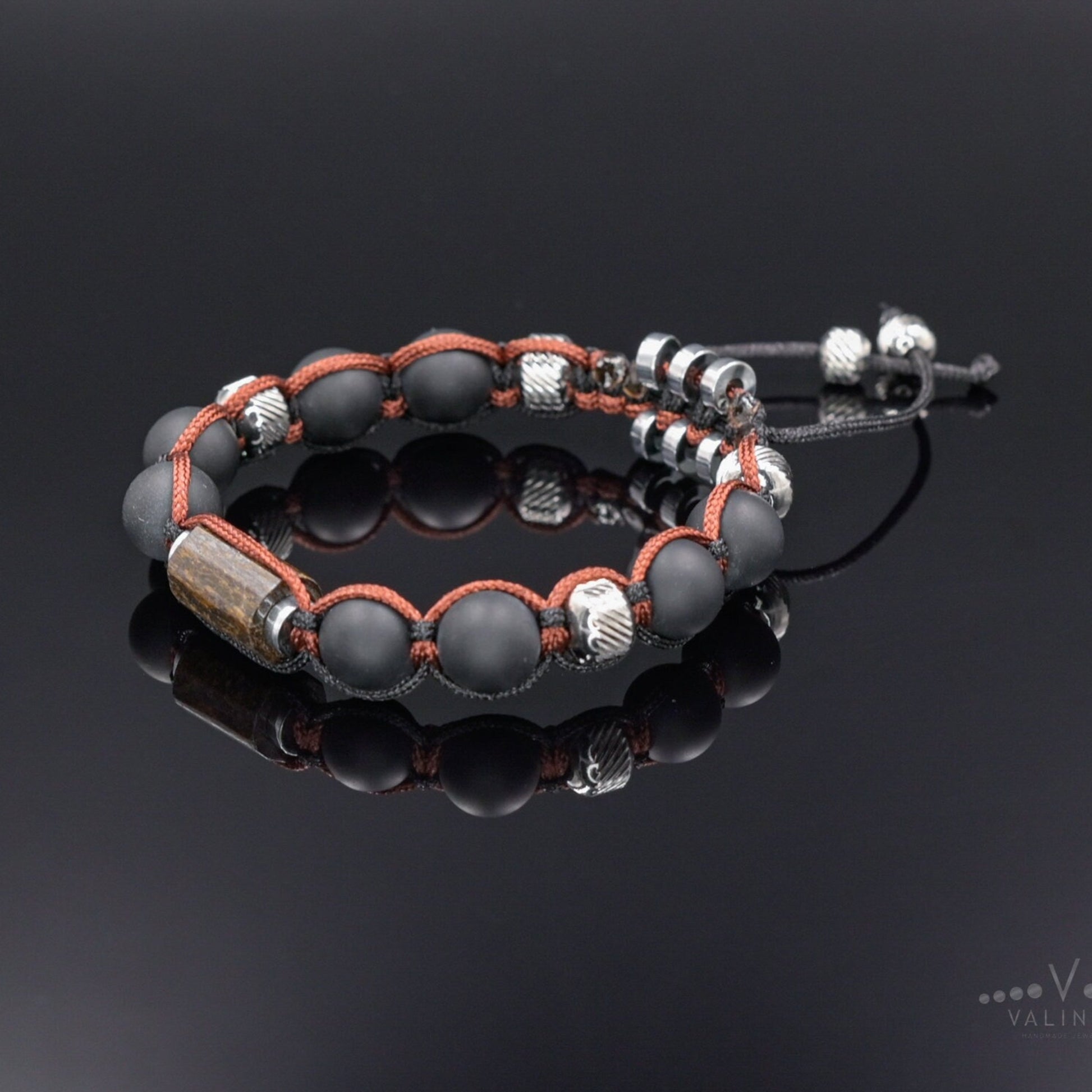 Black Onyx Bracelet Men, Men's Bronzite Bead Bracelet, Steel Braided Bracelet, Adjustable Gemstone Bracelet, Gift for Men, Stone Bracelet   - Shamballa Bracelet - Mantra Bracelet  -  Birthstone Bracelet - Gemstone Bracelet Men - Chakra Bracelet - Macrame Bracelet - Healing Bracelet - Valinde
