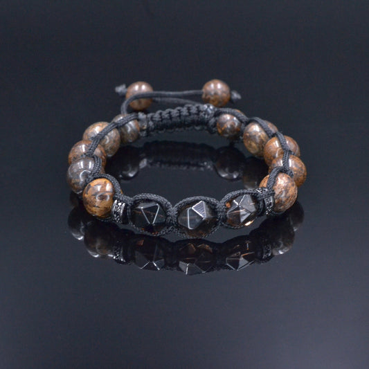 Men's Bronzite Braided Bracelet, Smoky Quartz Gemstone Adjustable Bracelet, Gift for Men, Crystal Beaded Bracelet, Brown Stone Bracelet  - Shamballa Bracelet - Birthstone Bracelet - Gemstone Bracelet Men - Chakra Bracelet - Macrame Bracelet - Healing Bracelet - Valinde