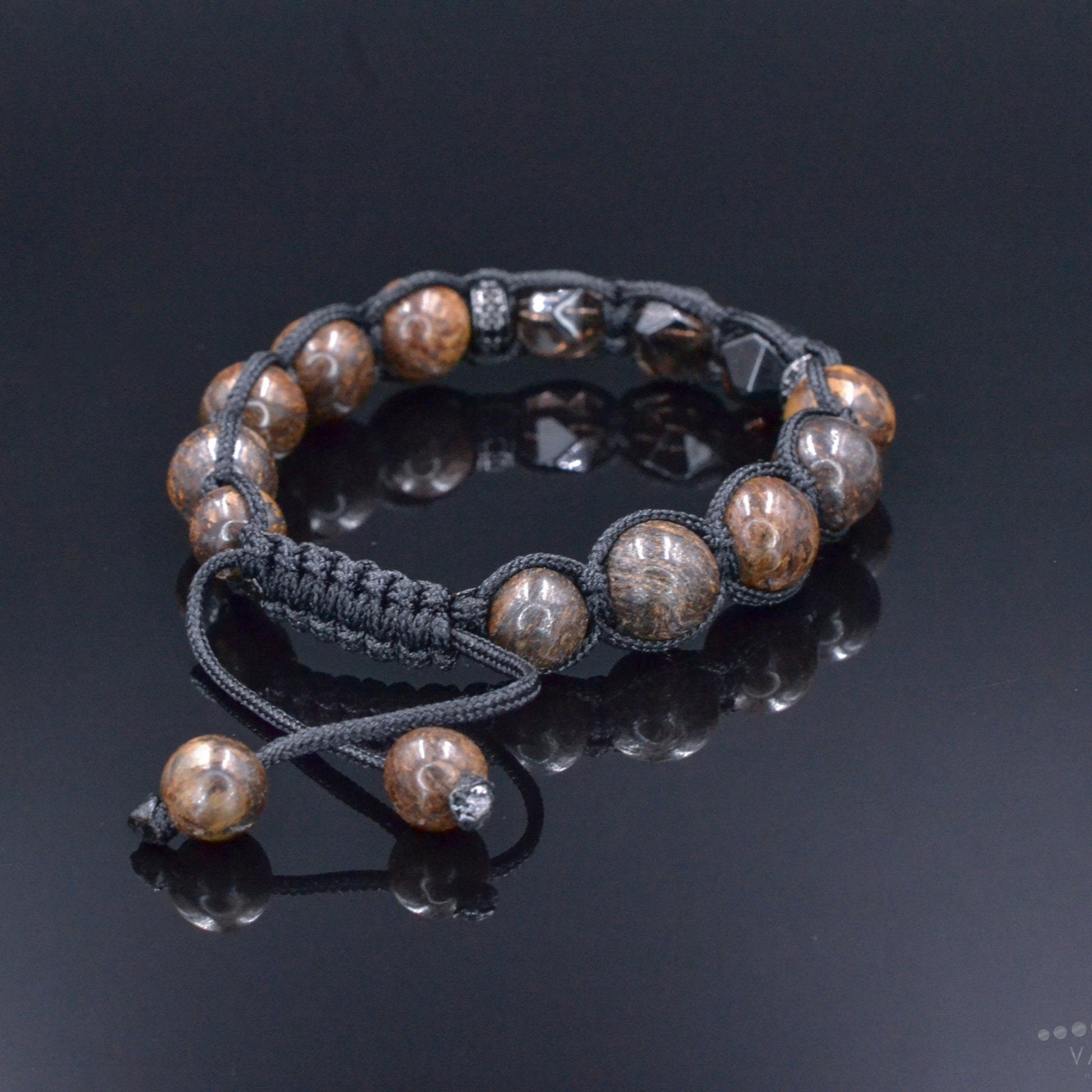 Men's Bronzite Braided Bracelet, Smoky Quartz Gemstone Adjustable Bracelet, Gift for Men, Crystal Beaded Bracelet, Brown Stone Bracelet  - Shamballa Bracelet - Birthstone Bracelet - Gemstone Bracelet Men - Chakra Bracelet - Macrame Bracelet - Healing Bracelet - Valinde