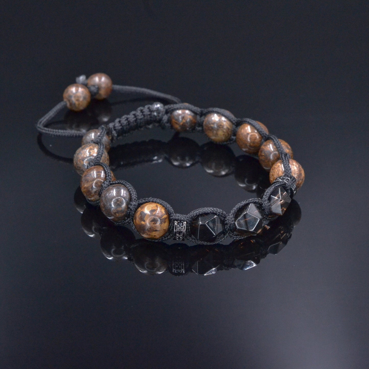 Men's Bronzite Braided Bracelet, Smoky Quartz Gemstone Adjustable Bracelet, Gift for Men, Crystal Beaded Bracelet, Brown Stone Bracelet  - Shamballa Bracelet - Birthstone Bracelet - Gemstone Bracelet Men - Chakra Bracelet - Macrame Bracelet - Healing Bracelet - Valinde