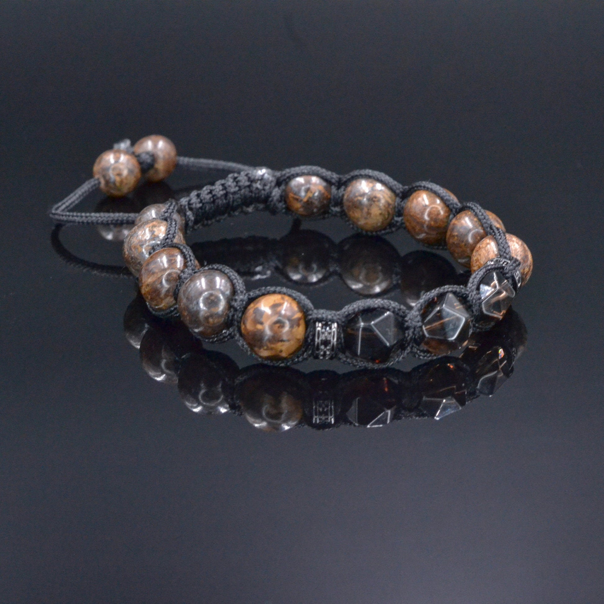 Men's Bronzite Braided Bracelet, Smoky Quartz Gemstone Adjustable Bracelet, Gift for Men, Crystal Beaded Bracelet, Brown Stone Bracelet  - Shamballa Bracelet - Birthstone Bracelet - Gemstone Bracelet Men - Chakra Bracelet - Macrame Bracelet - Healing Bracelet - Valinde