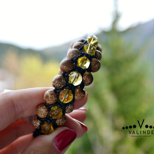 Men's Citrine Triple Bead Bracelet Agate Bracelet Gift for Men Birthstone Bracelet 3 Row Bracelet Three Row Bracelet Macrame Bracelet - Shamballa Bracelet - Birthstone Bracelet - Gemstone Bracelet Men - Chakra Bracelet - Macrame Bracelet - Healing Bracelet - Valinde