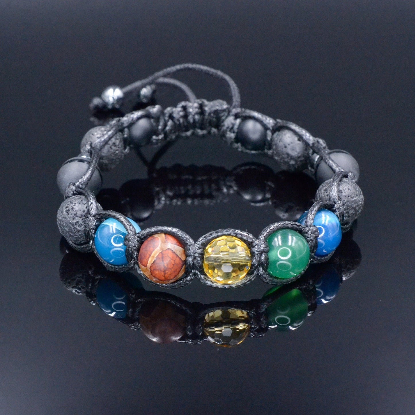 Men's Agate Crystal Bracelet - Black Lava Stone Onyx Braided Bracelet - Adjustable Macrame Bracelet - Gift for Men - Dzi Agate Bracelet  - Shamballa Bracelet - Birthstone Bracelet - Gemstone Bracelet Men - Chakra Bracelet - Macrame Bracelet - Healing Bracelet - Valinde