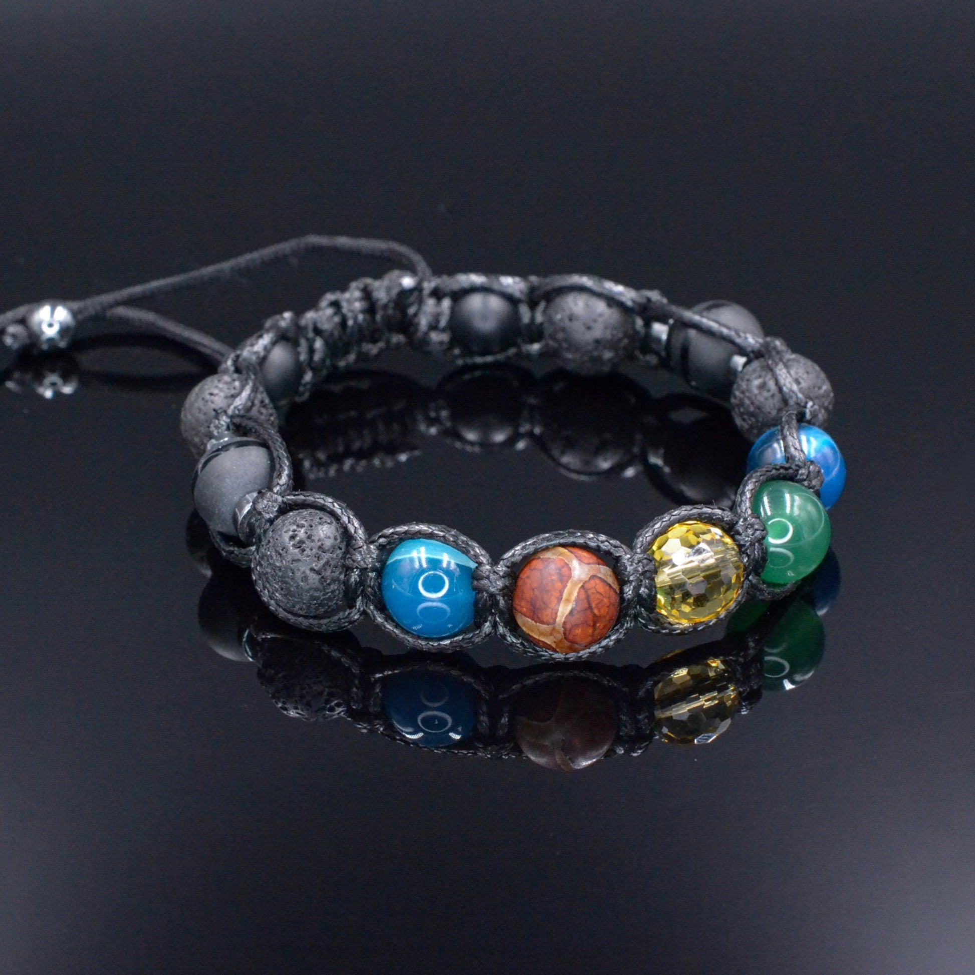 Men's Agate Crystal Bracelet - Black Lava Stone Onyx Braided Bracelet - Adjustable Macrame Bracelet - Gift for Men - Dzi Agate Bracelet  - Shamballa Bracelet - Birthstone Bracelet - Gemstone Bracelet Men - Chakra Bracelet - Macrame Bracelet - Healing Bracelet - Valinde