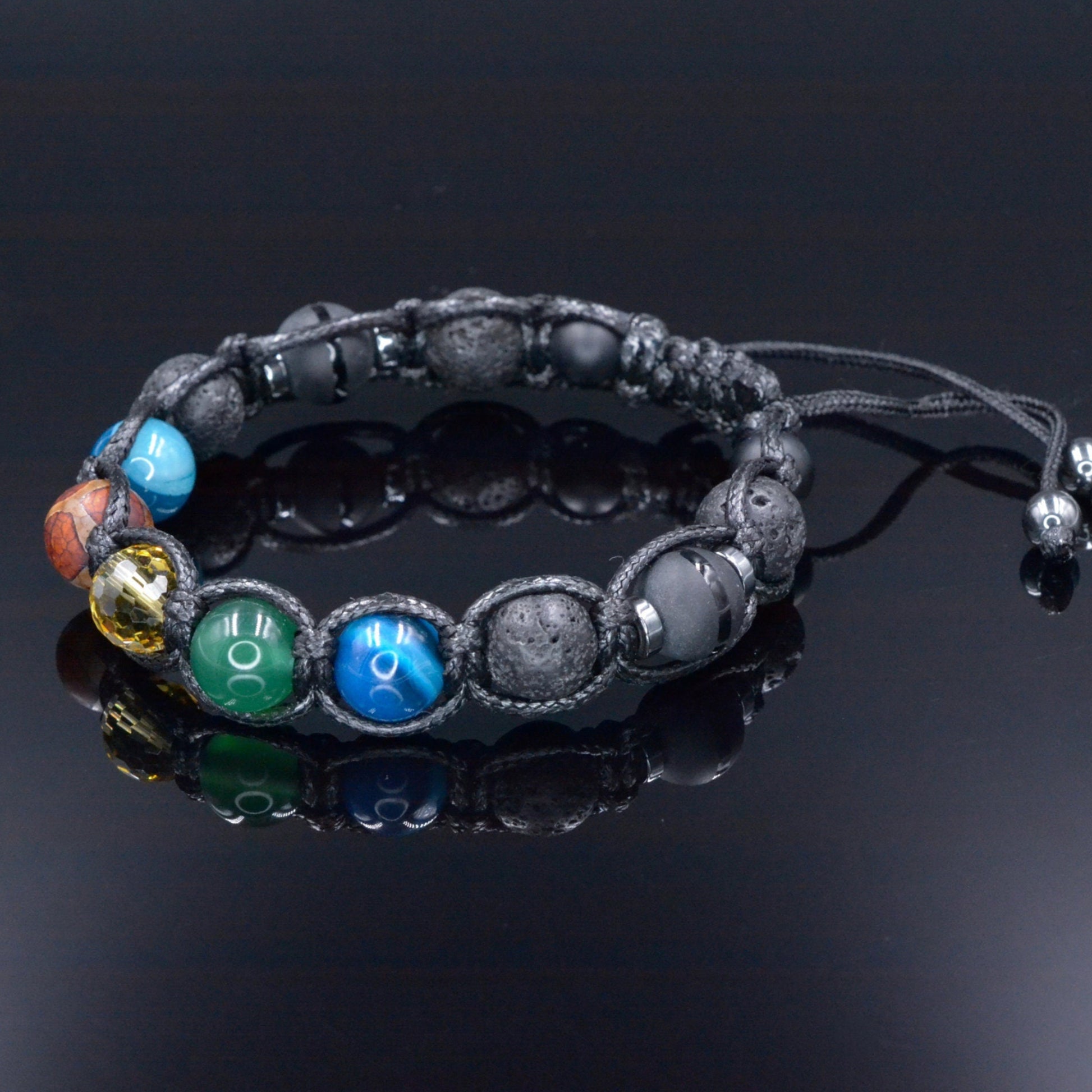 Men's Agate Crystal Bracelet - Black Lava Stone Onyx Braided Bracelet - Adjustable Macrame Bracelet - Gift for Men - Dzi Agate Bracelet  - Shamballa Bracelet - Birthstone Bracelet - Gemstone Bracelet Men - Chakra Bracelet - Macrame Bracelet - Healing Bracelet - Valinde
