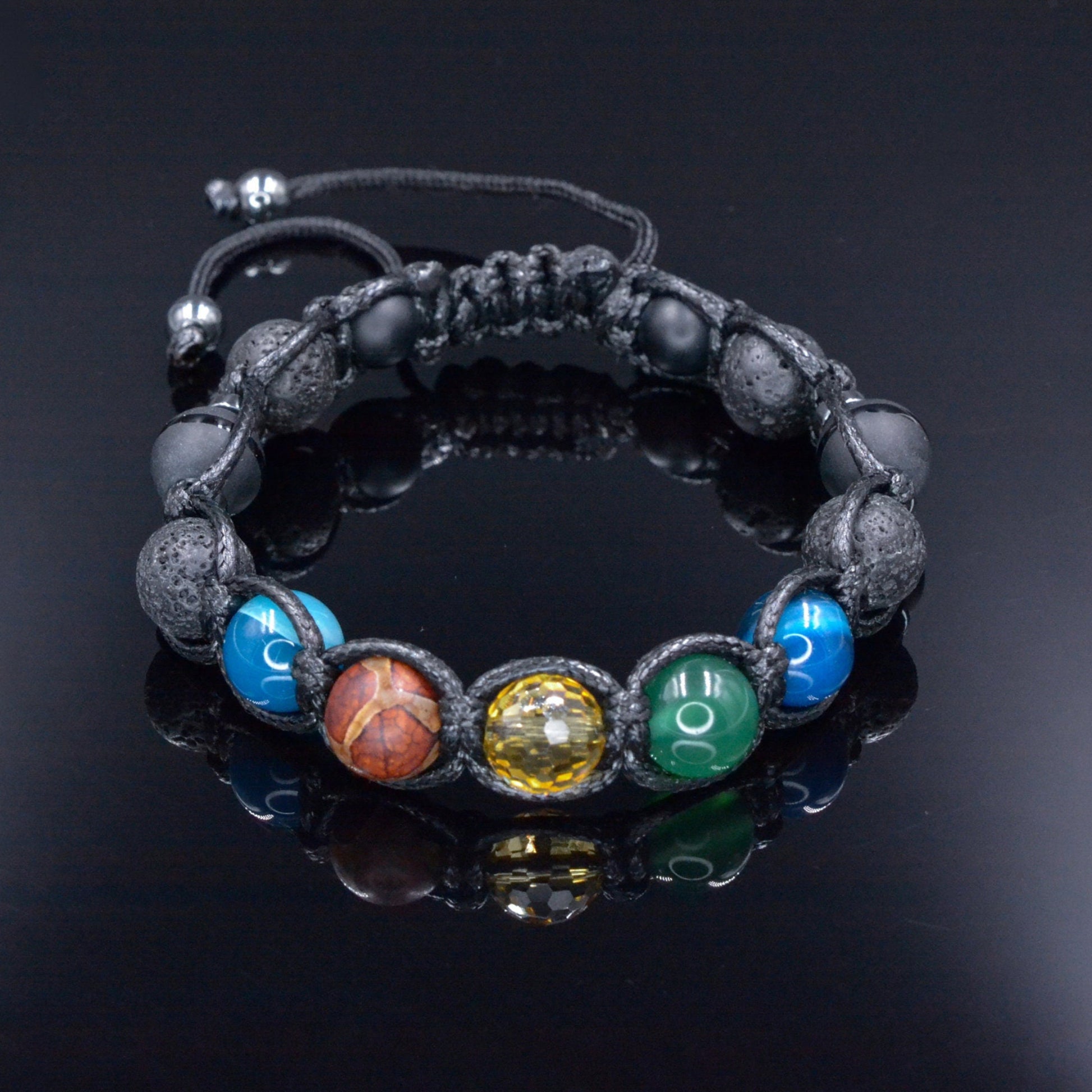 Men's Agate Crystal Bracelet - Black Lava Stone Onyx Braided Bracelet - Adjustable Macrame Bracelet - Gift for Men - Dzi Agate Bracelet  - Shamballa Bracelet - Birthstone Bracelet - Gemstone Bracelet Men - Chakra Bracelet - Macrame Bracelet - Healing Bracelet - Valinde
