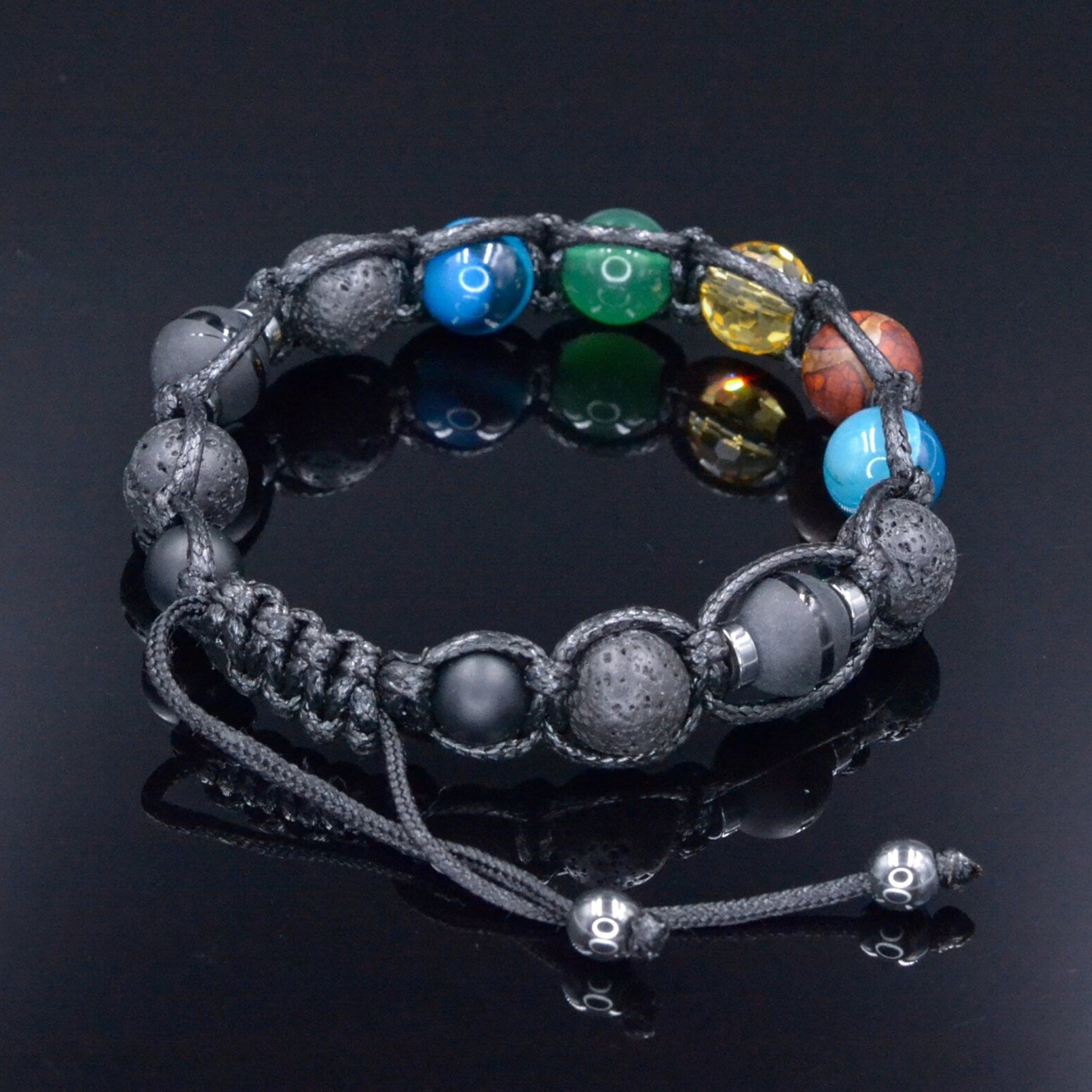 Men's Agate Crystal Bracelet - Black Lava Stone Onyx Braided Bracelet - Adjustable Macrame Bracelet - Gift for Men - Dzi Agate Bracelet  - Shamballa Bracelet - Birthstone Bracelet - Gemstone Bracelet Men - Chakra Bracelet - Macrame Bracelet - Healing Bracelet - Valinde
