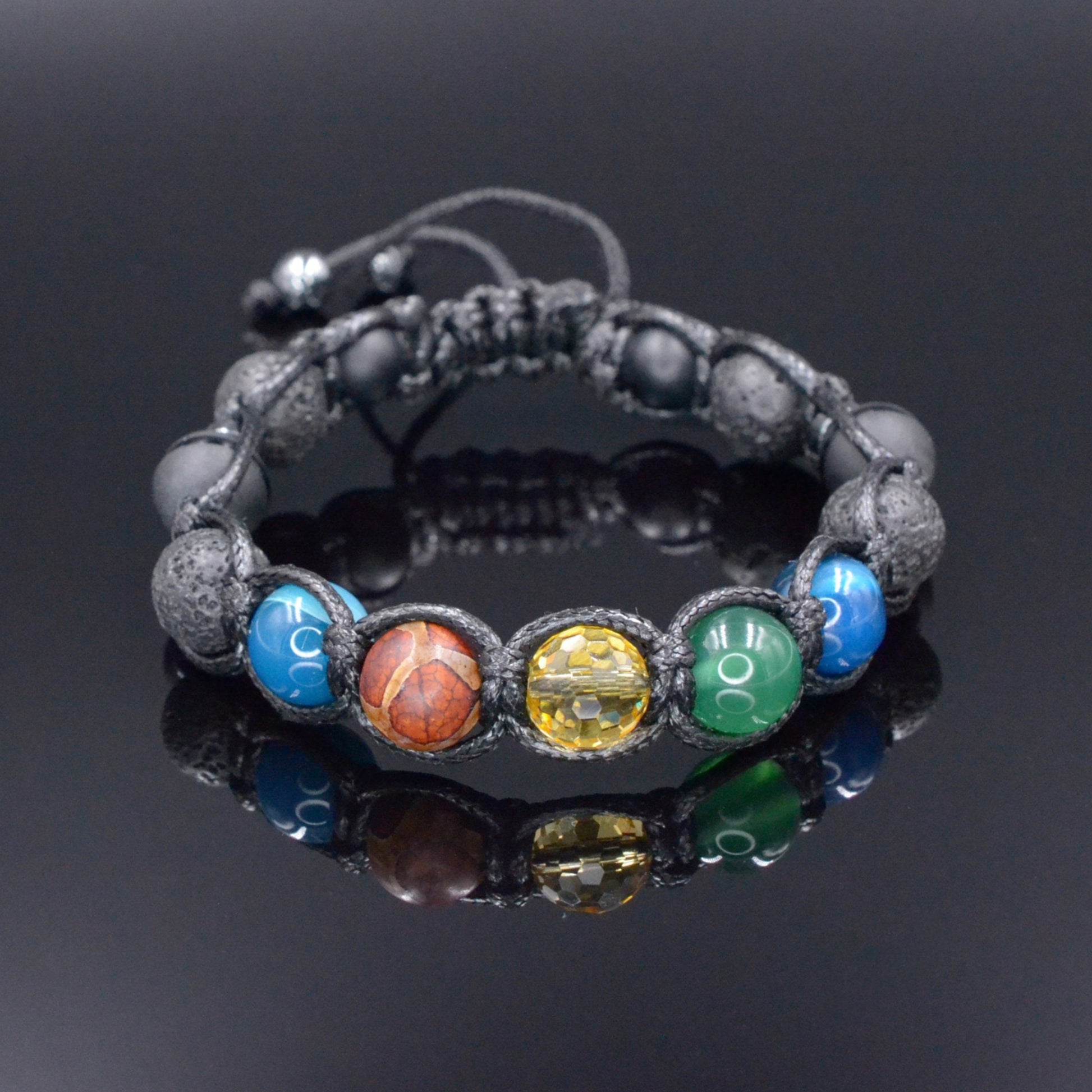 Men's Agate Crystal Bracelet - Black Lava Stone Onyx Braided Bracelet - Adjustable Macrame Bracelet - Gift for Men - Dzi Agate Bracelet  - Shamballa Bracelet - Birthstone Bracelet - Gemstone Bracelet Men - Chakra Bracelet - Macrame Bracelet - Healing Bracelet - Valinde
